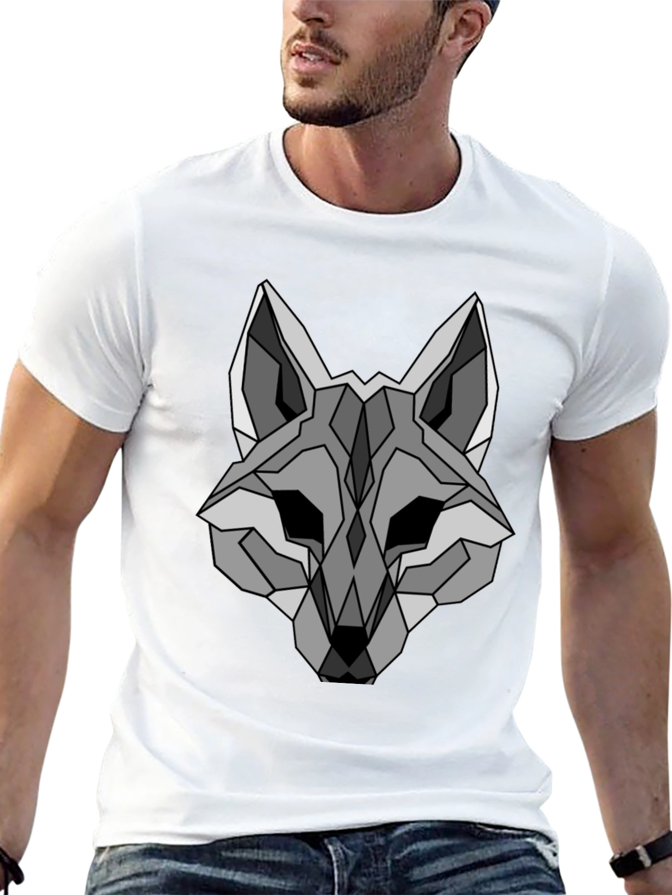Black Geometric Wolf Graphic T-Shirt - Sleek, Modern Design view 13