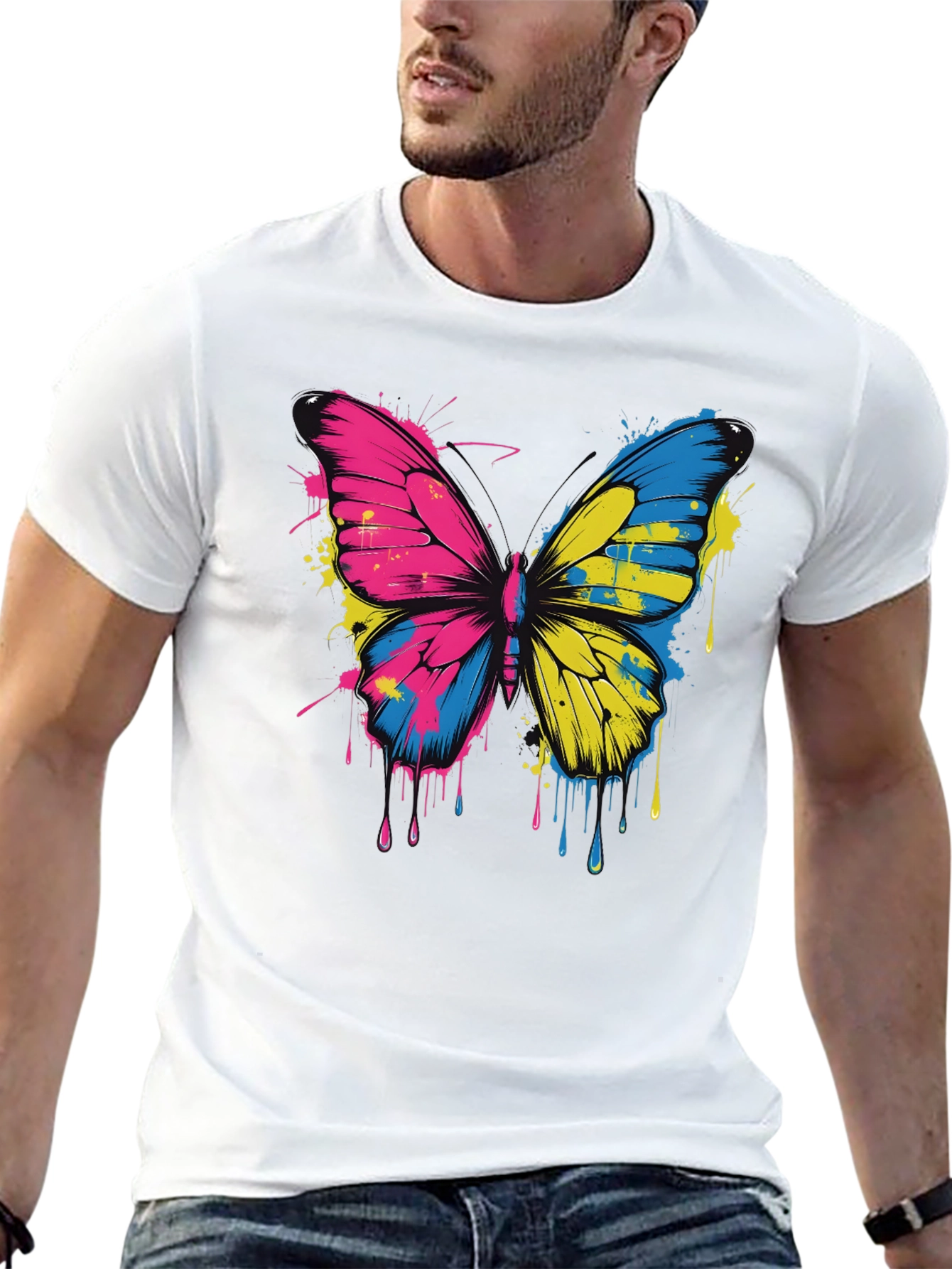Black Butterfly Splash Tee - Colorful Graphic T-Shirt view 13