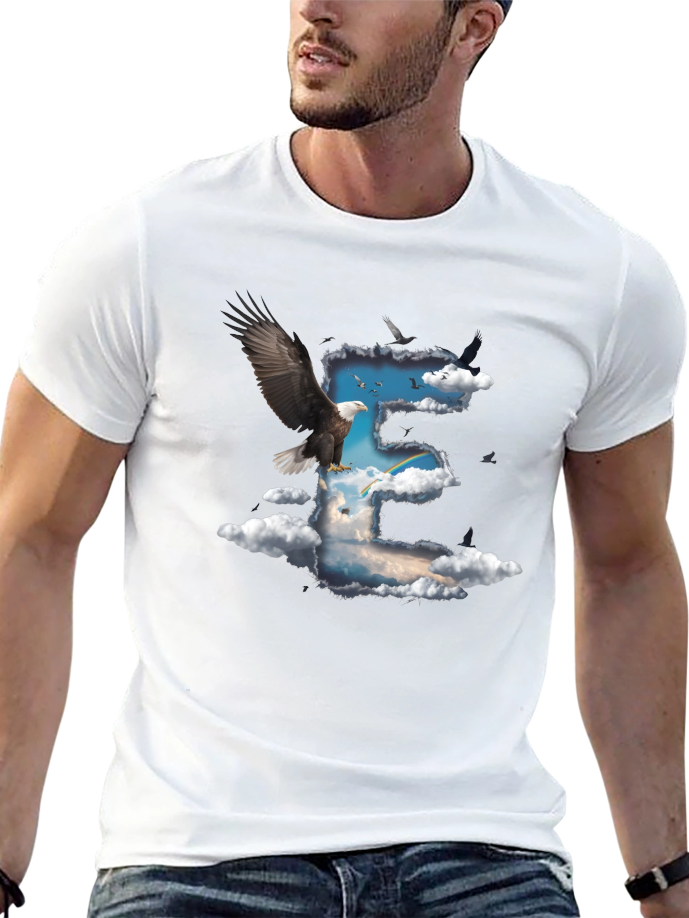 Black Eagle & Clouds Graphic Tee - Black Cotton view 13