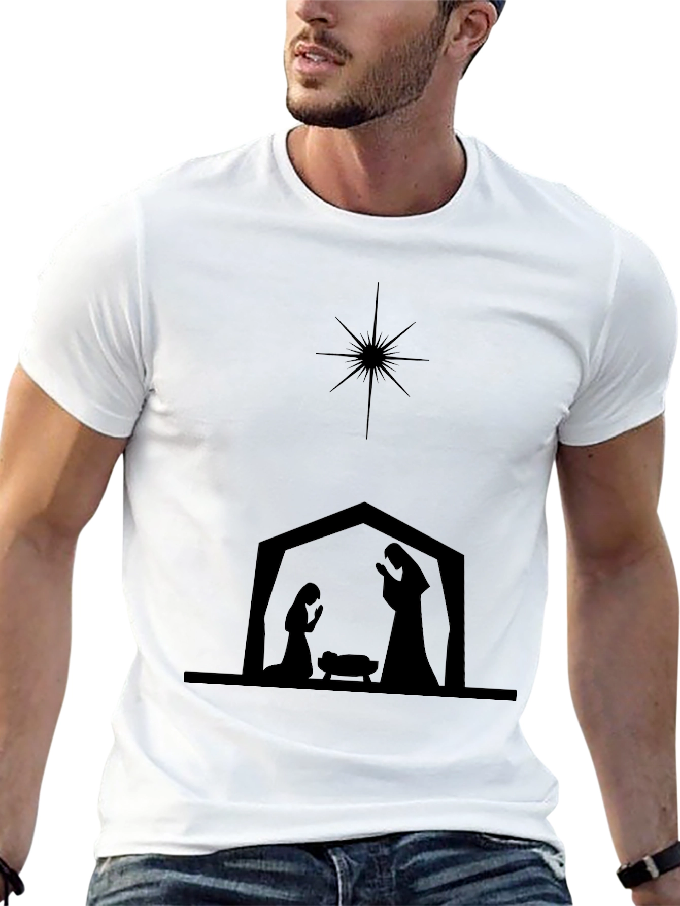 Nativity Scene Silhouette Black T-Shirt - 13