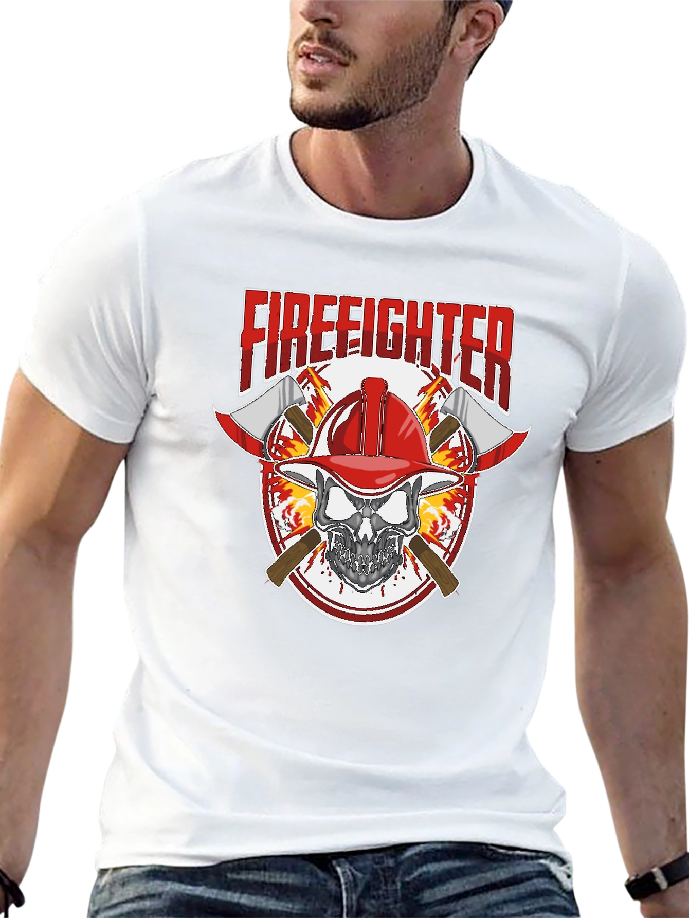 Black Firefighter Skull Graphic Tee view 13