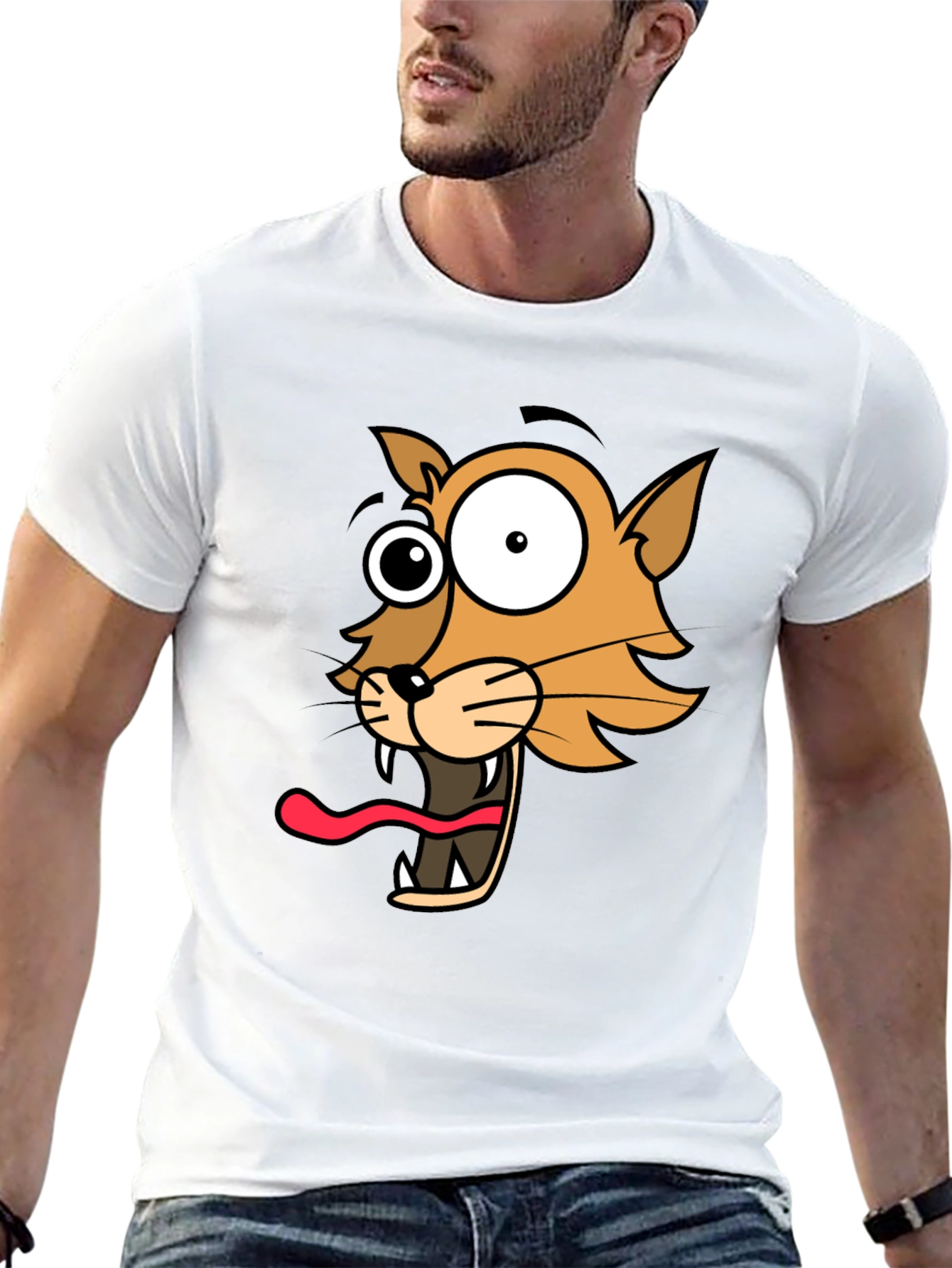 Black Cartoon Cat Graphic Tee - Hilarious Crazy Cat T-Shirt view 13