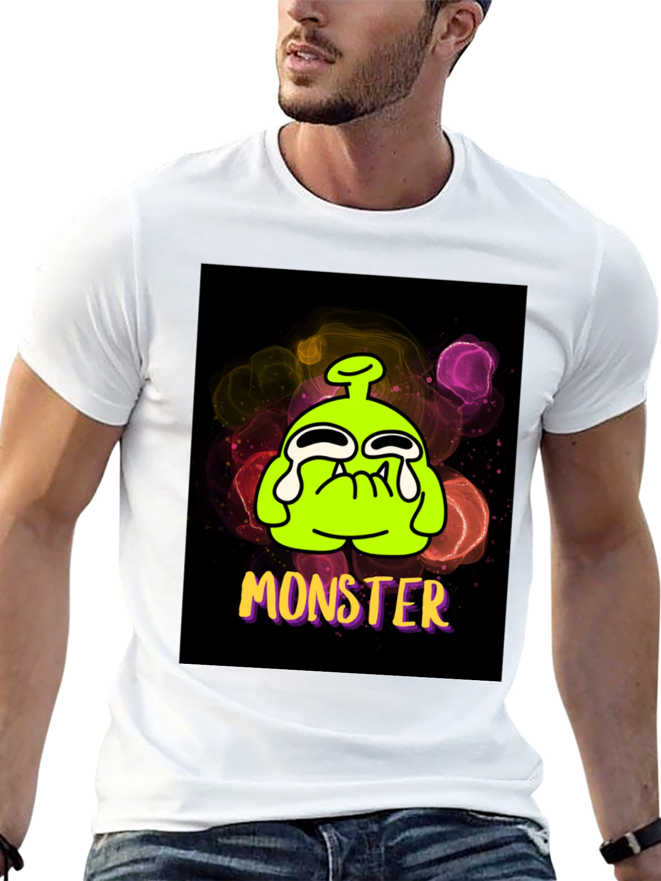 Black Monster Graphic Tee - Funny Cartoon Alien T-Shirt view 13