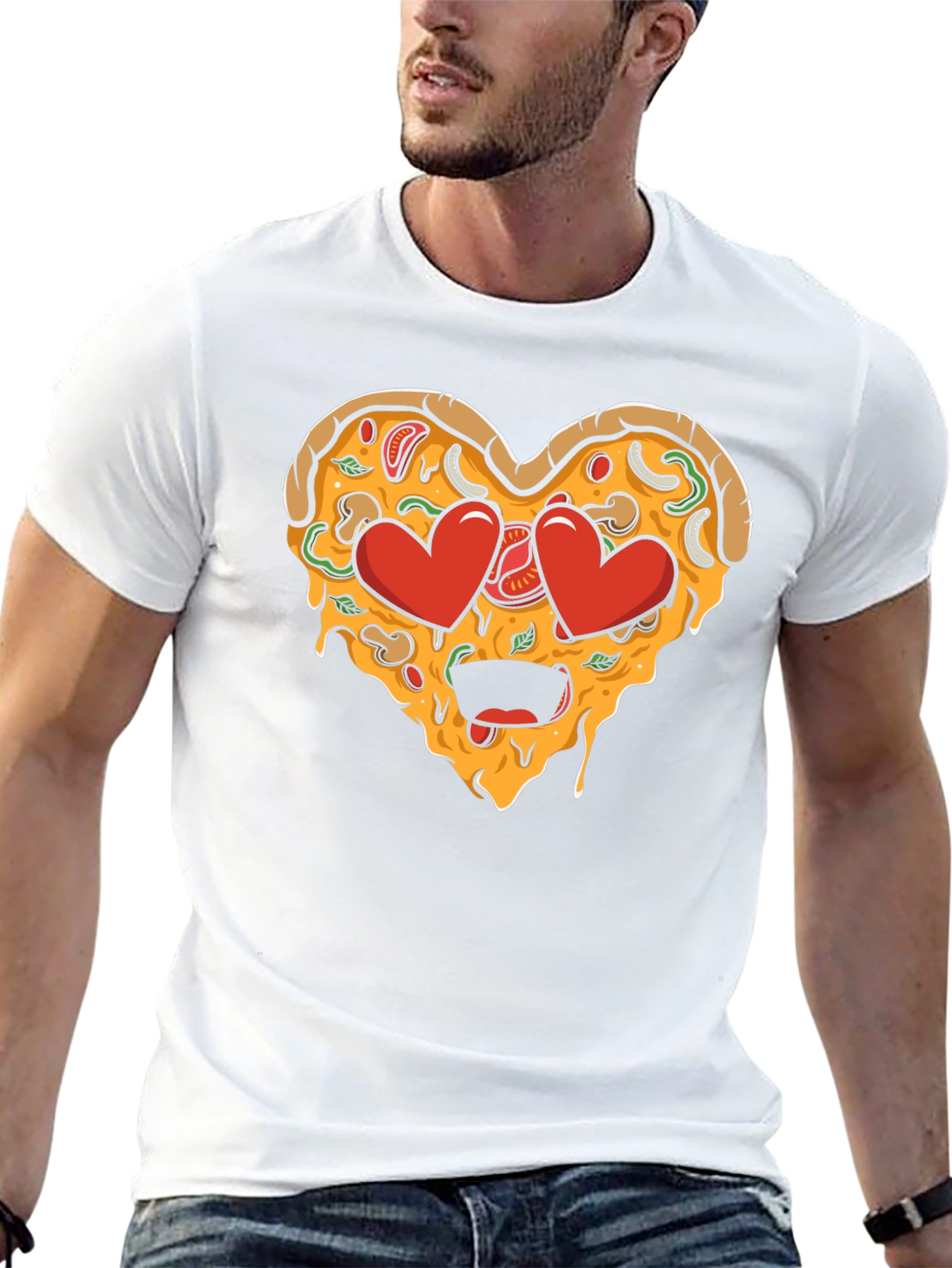 Black Pizza Heart Graphic Tee - Funny Food Lover T-Shirt view 13