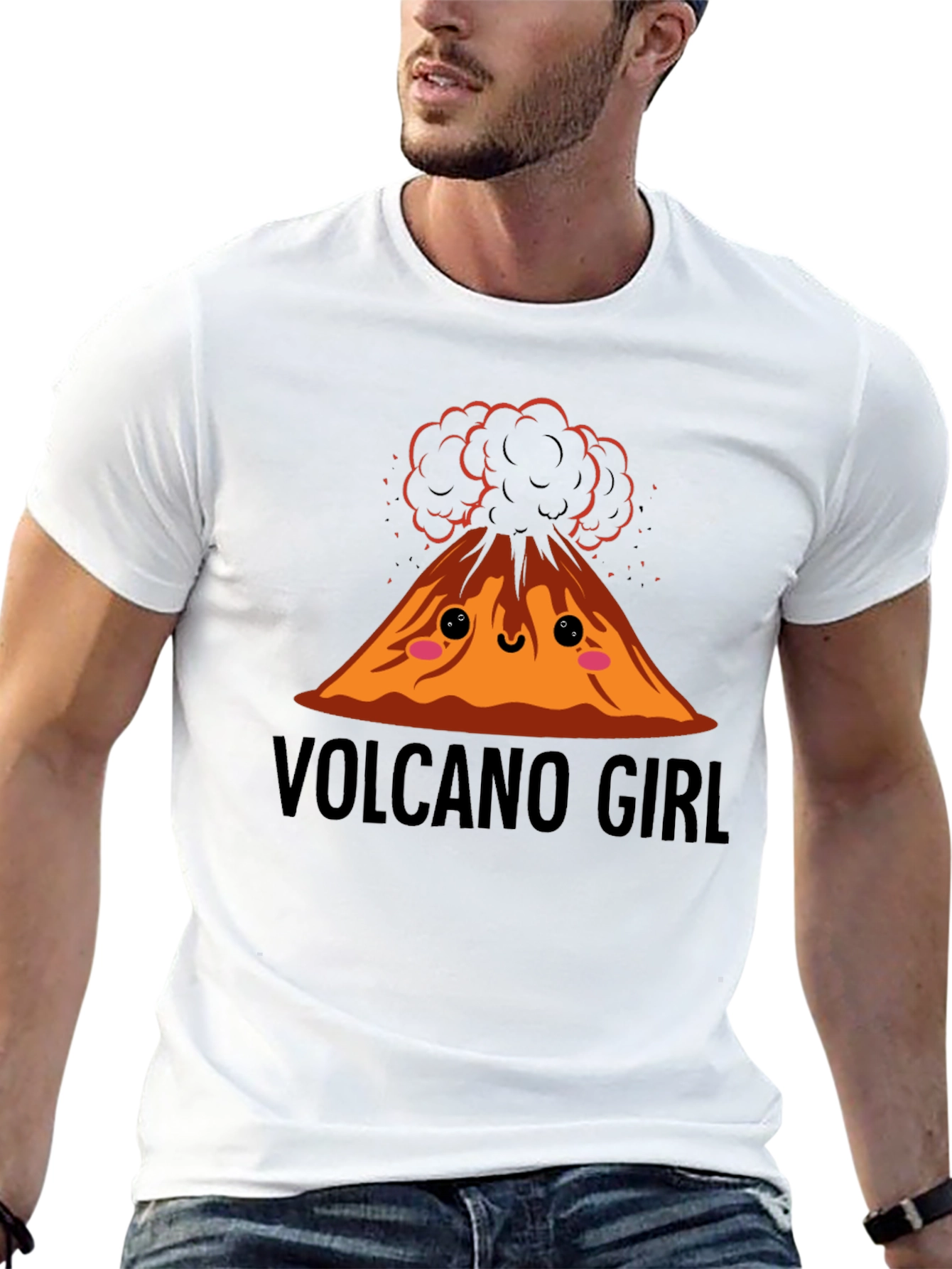 Black Volcano Girl T-Shirt: Cute Cartoon Volcano Design view 13