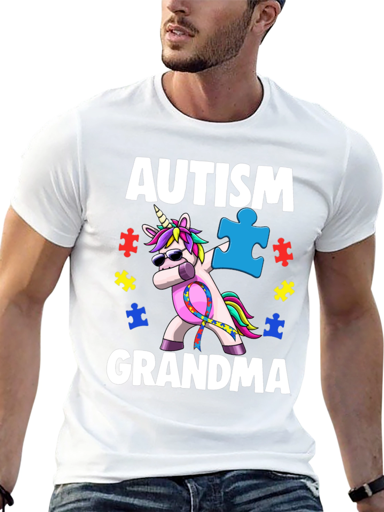Black Autism Grandma Unicorn T-Shirt view 13