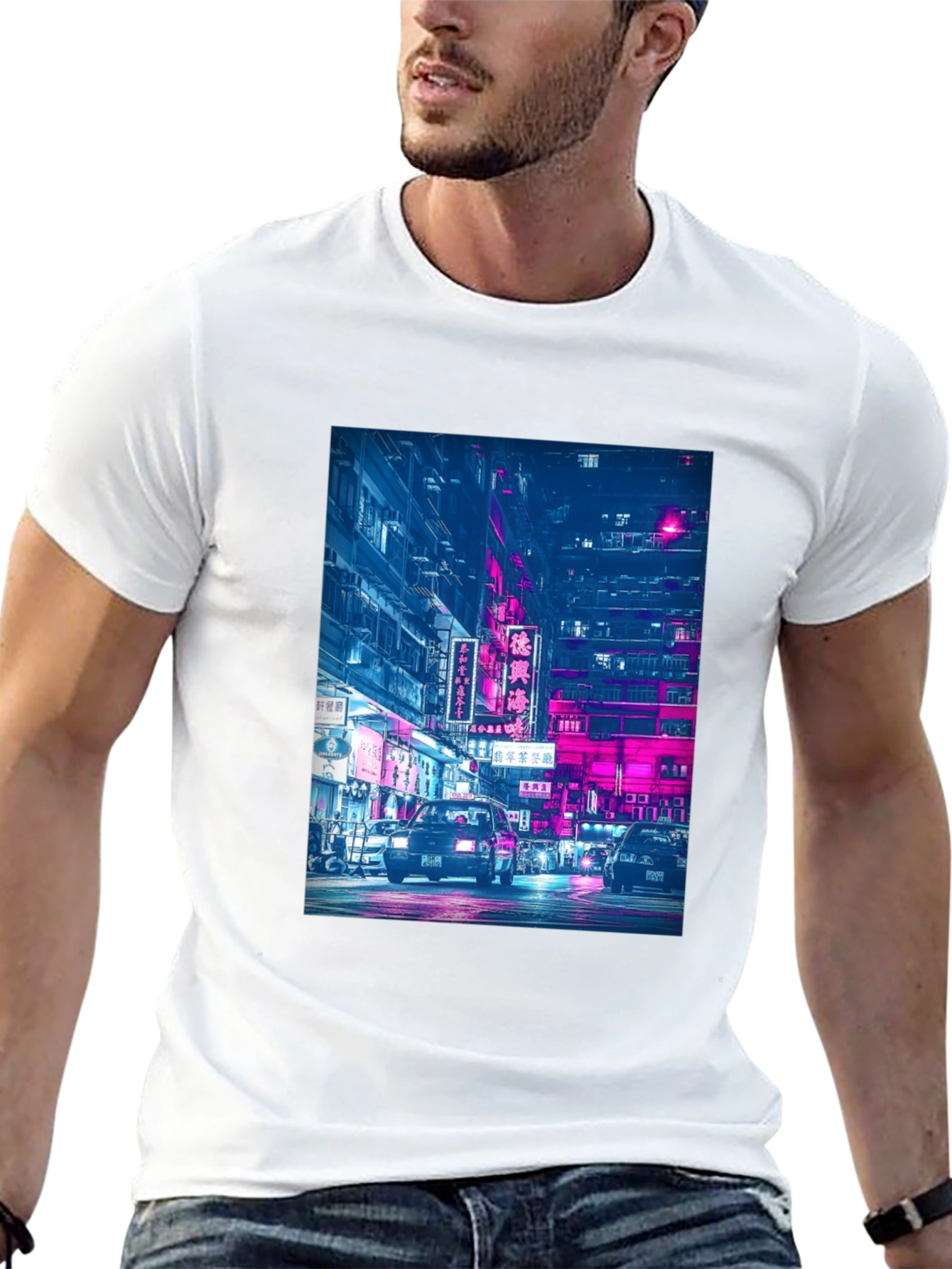 Black Night City Neon T-Shirt view 13
