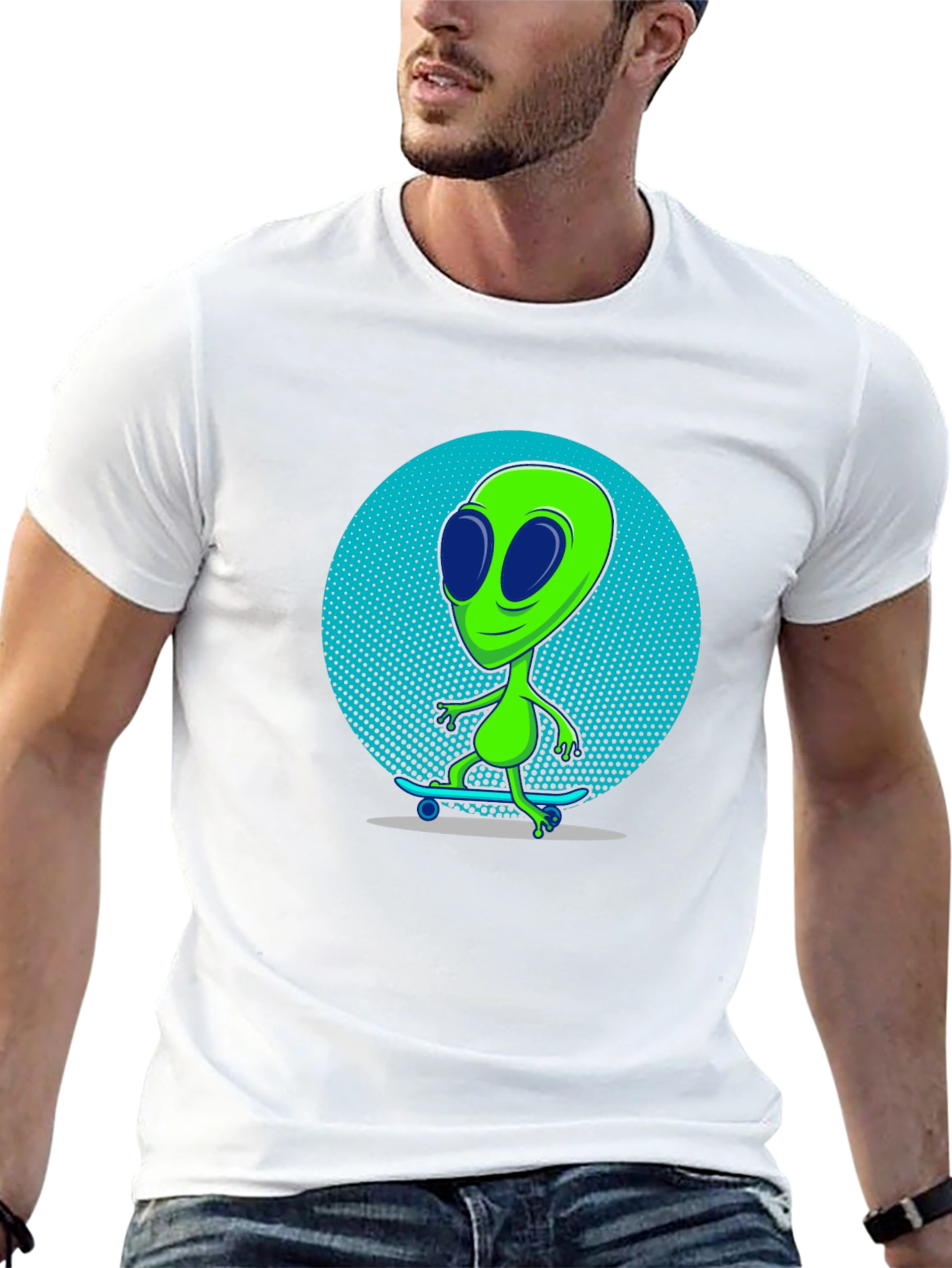 Black Alien Skateboarder Graphic T-Shirt - Black view 13