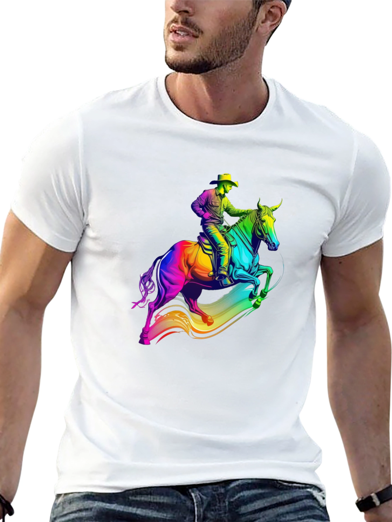 Black Rainbow Cowboy Horse Graphic T-Shirt view 13