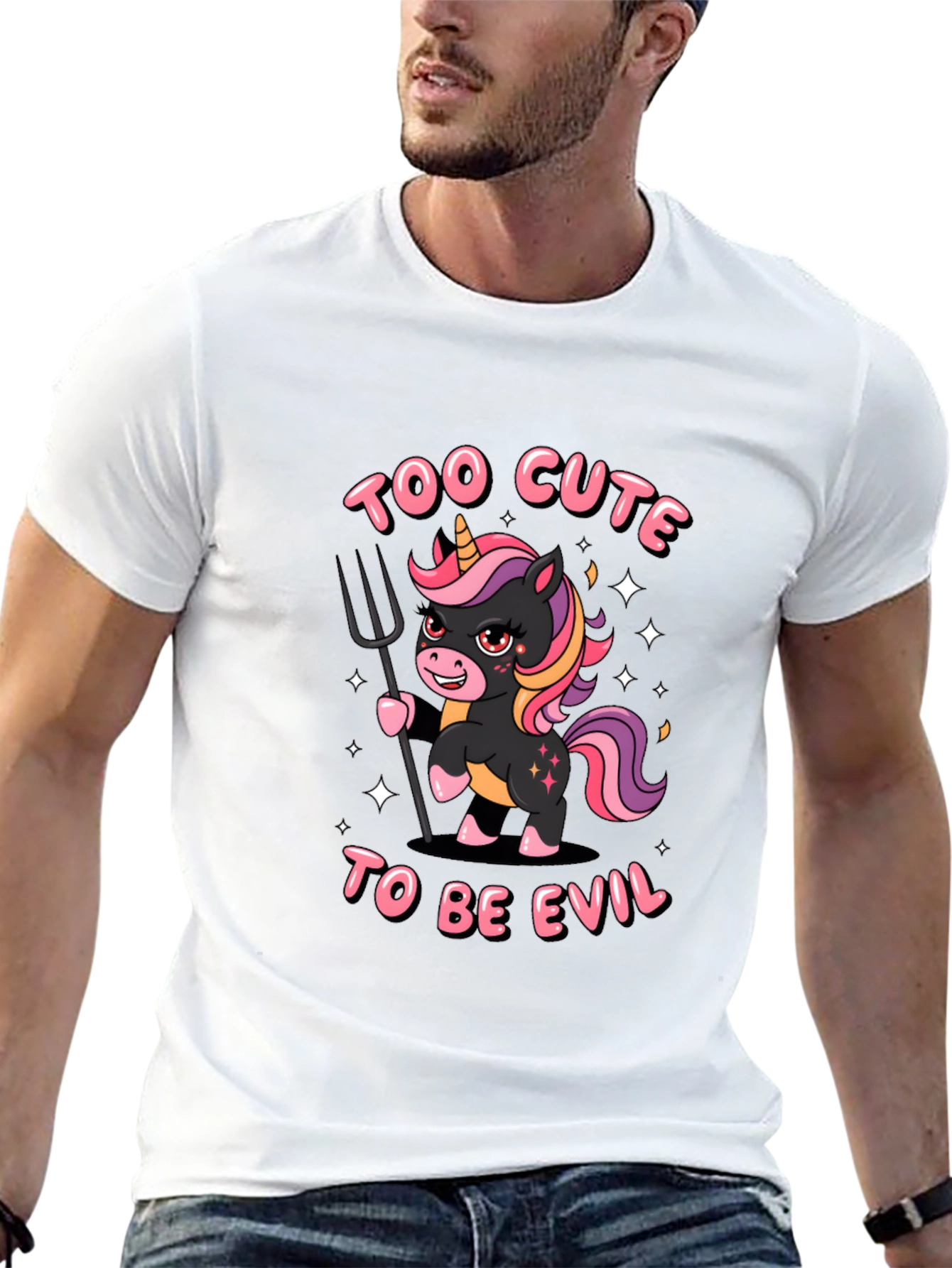 Black Too Cute To Be Evil Unisex T-Shirt view 13