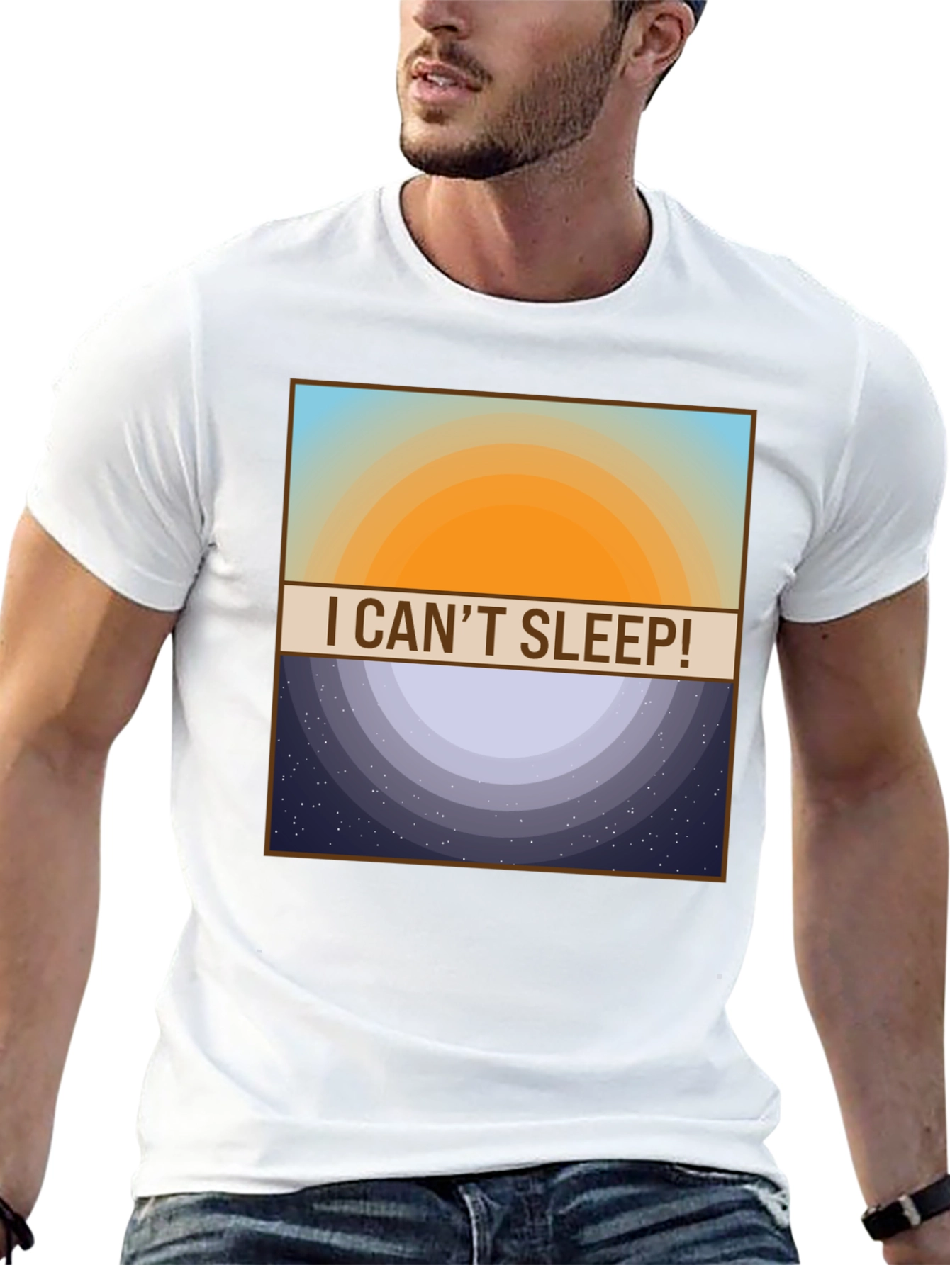 Black I Can't Sleep! T-Shirt - Day and Night Design view 13