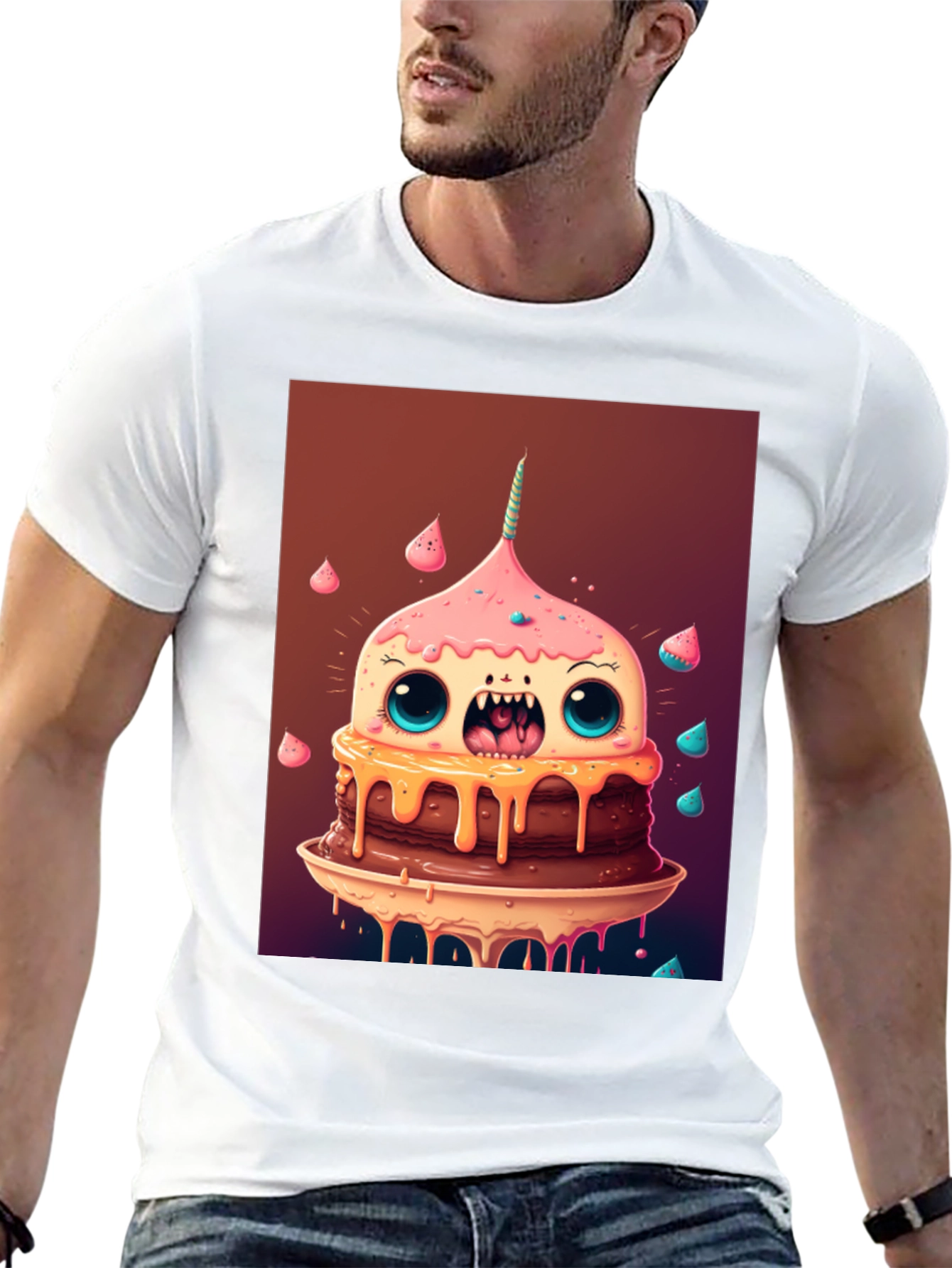 Black Monster Cake Graphic Tee - Unique Cartoon T-Shirt view 13