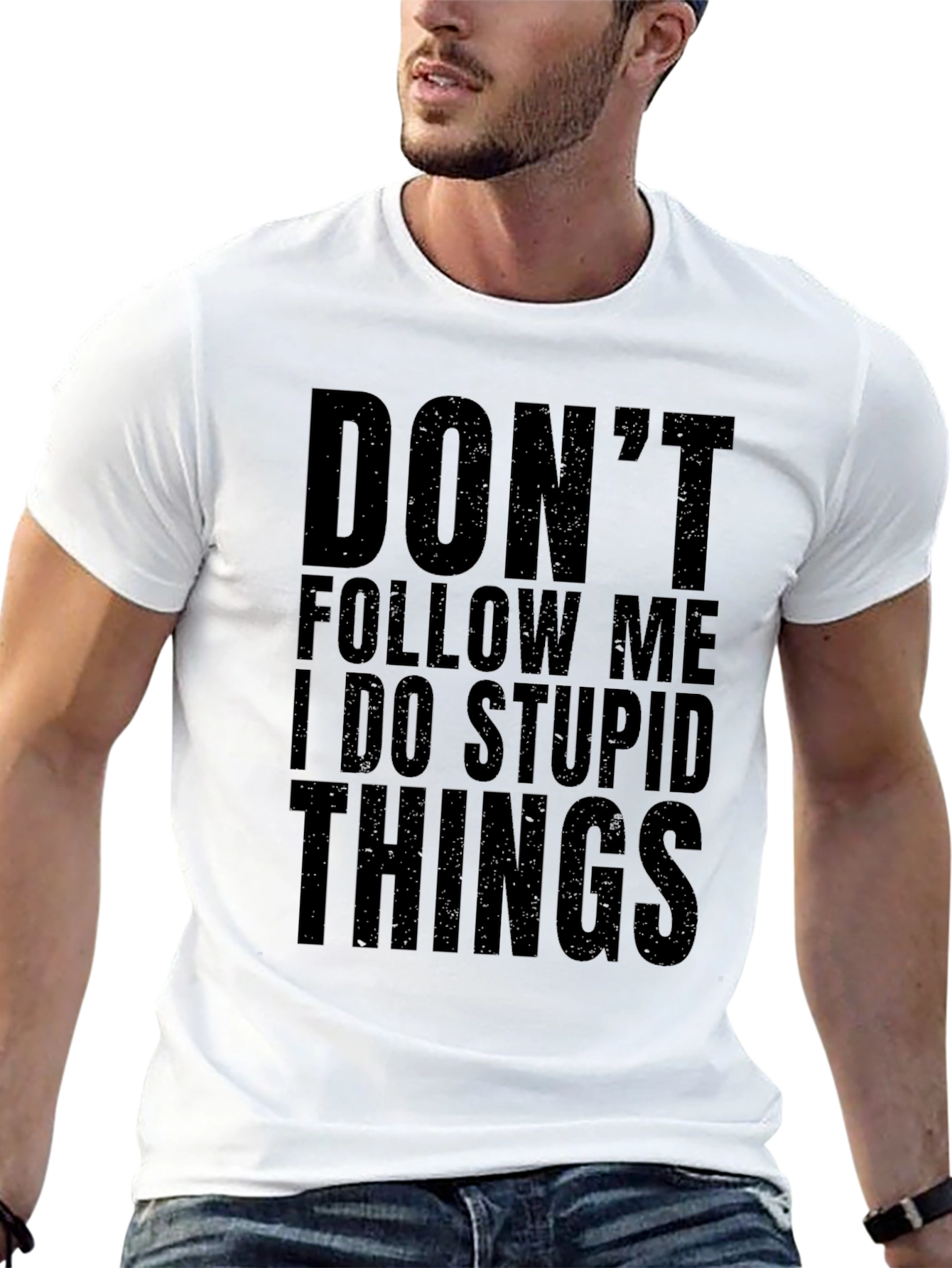 Black Funny "Don't Follow Me" Graphic Black T-Shirt view 13