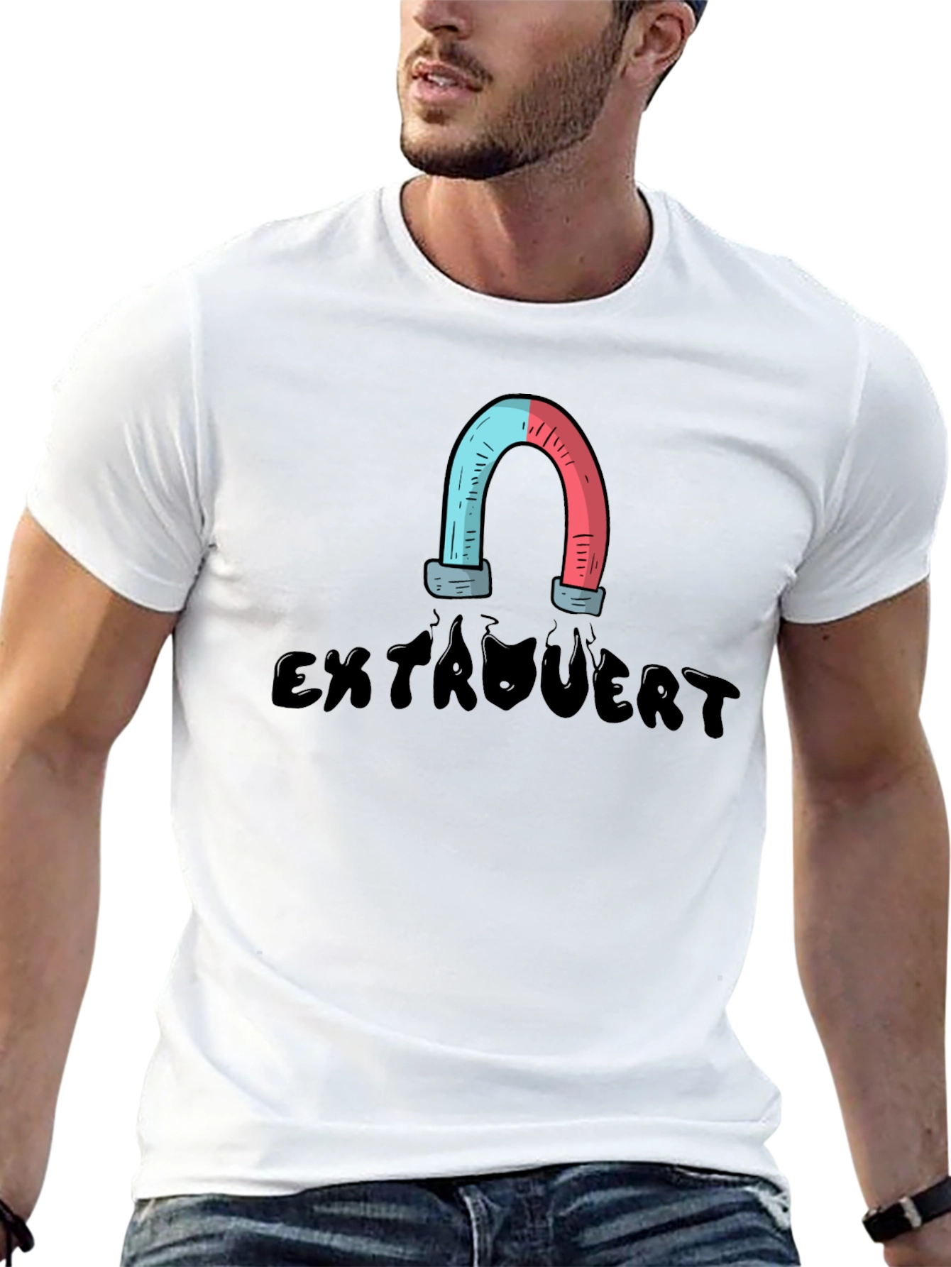 Black Extrovert Magnet T-Shirt view 13