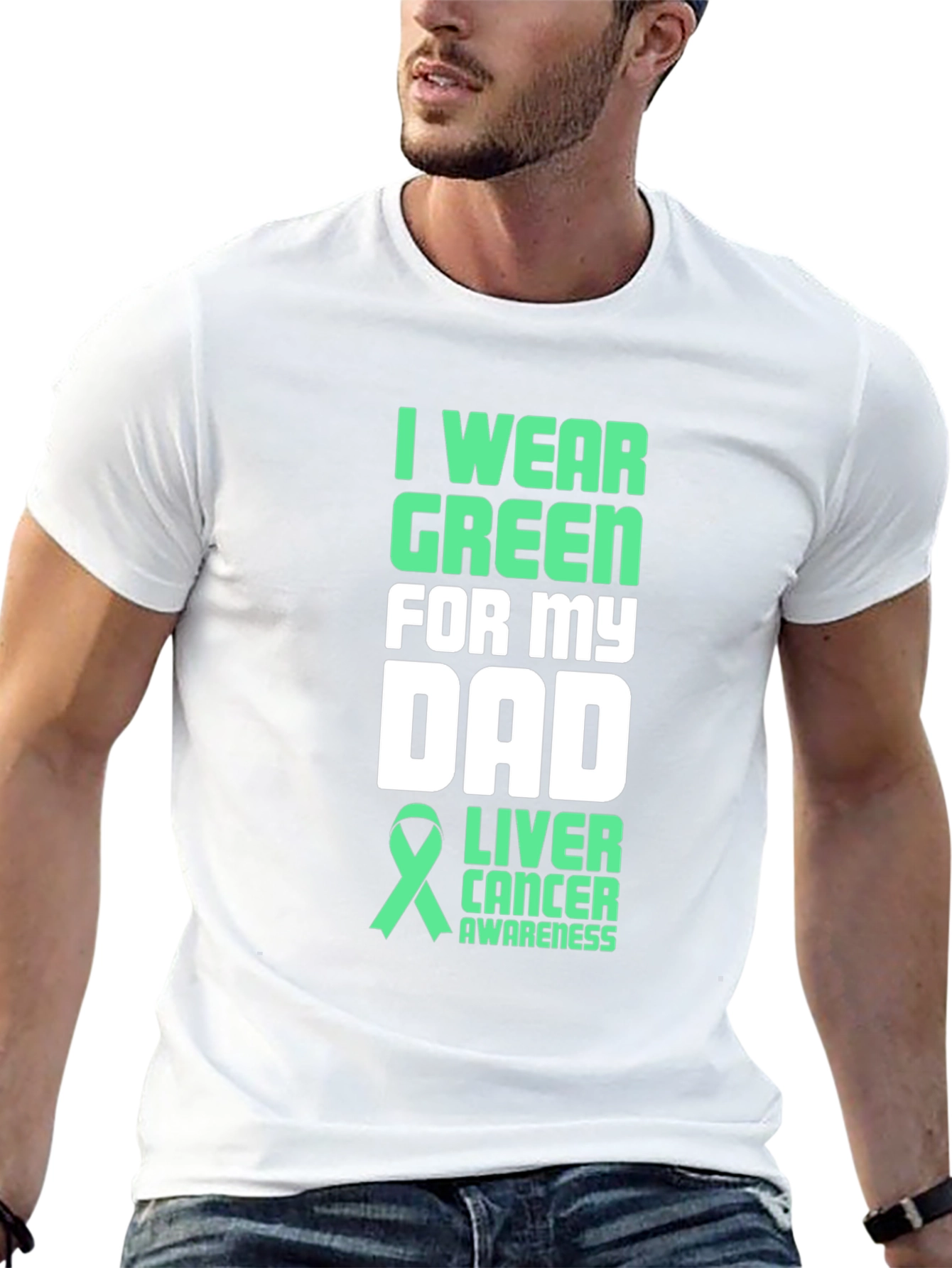 Green Ribbon Liver Cancer Awareness Dad T-Shirt - 13