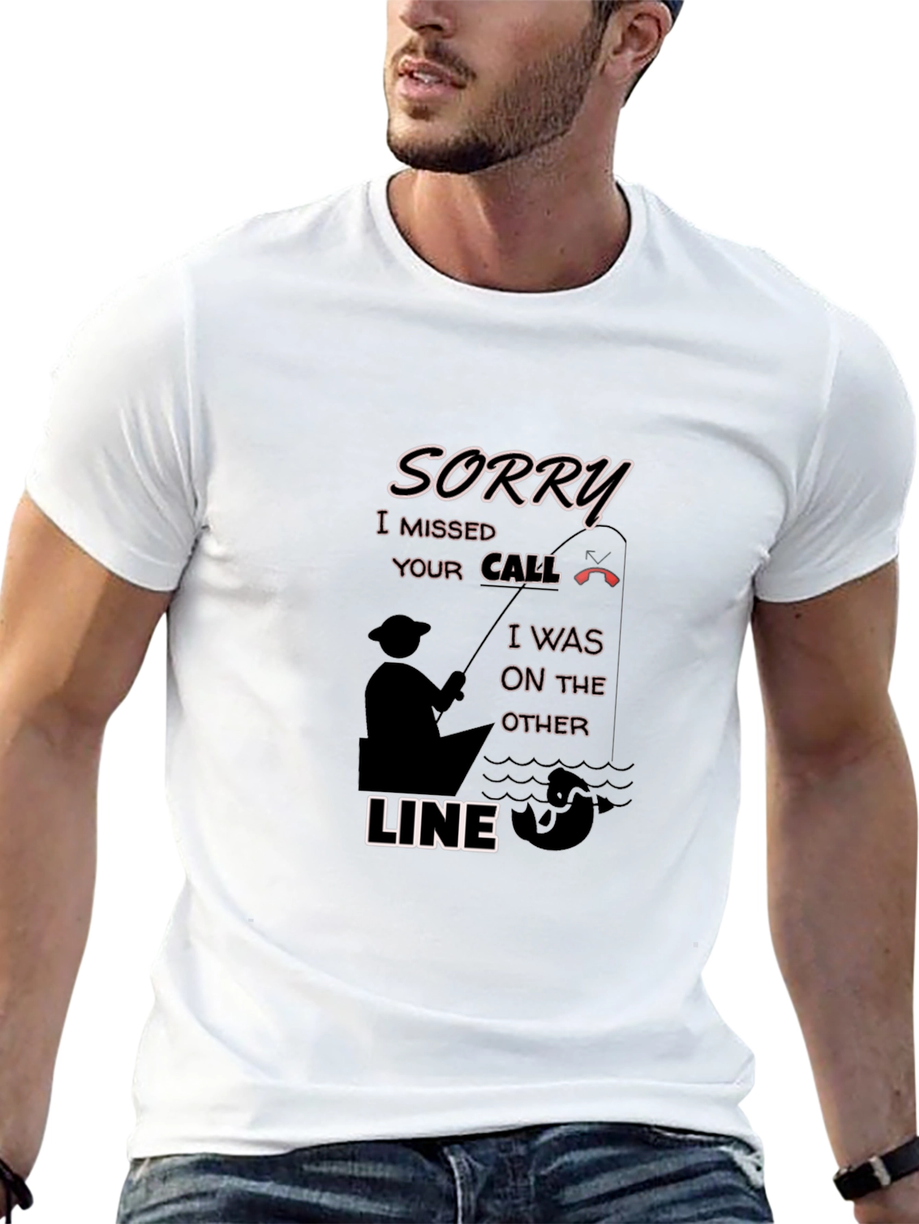 Black Sorry Missed Call Fishing Graphic T-Shirt view 13