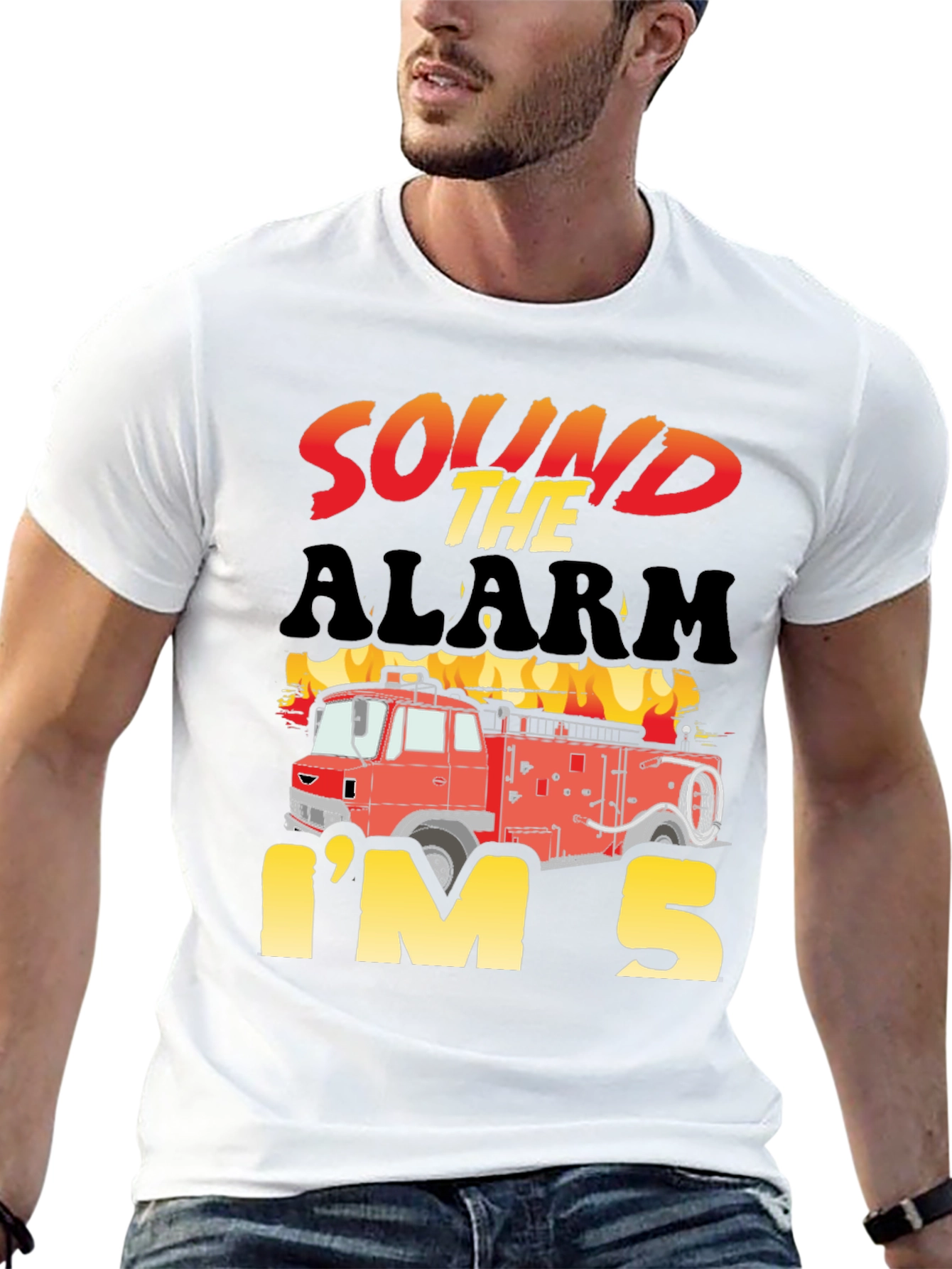 Black Sound the Alarm, I'm 5! Fire Truck Kids Birthday T-Shirt view 13