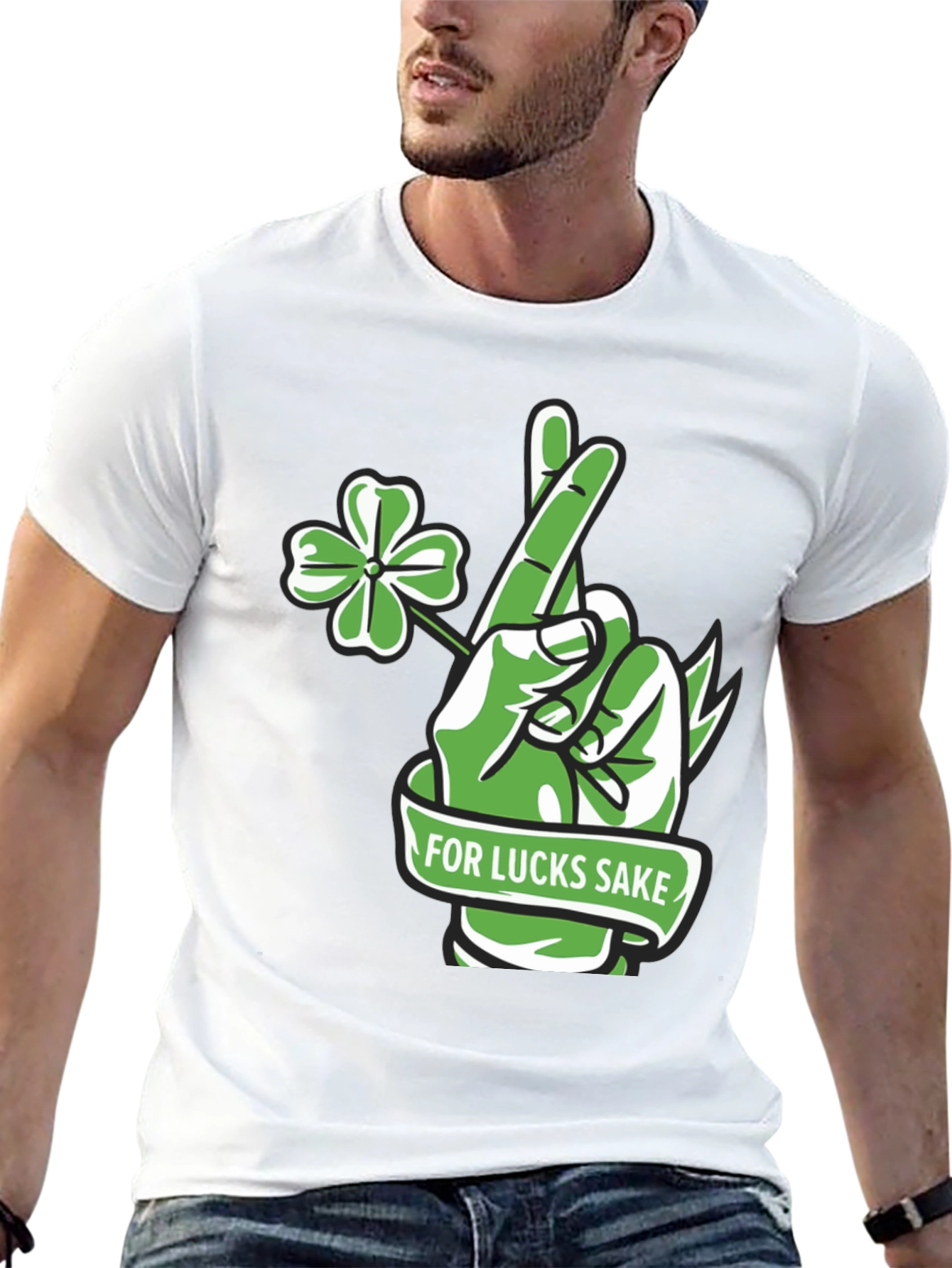 Black Lucky Charm T-Shirt - 'For Lucks Sake' Design view 13