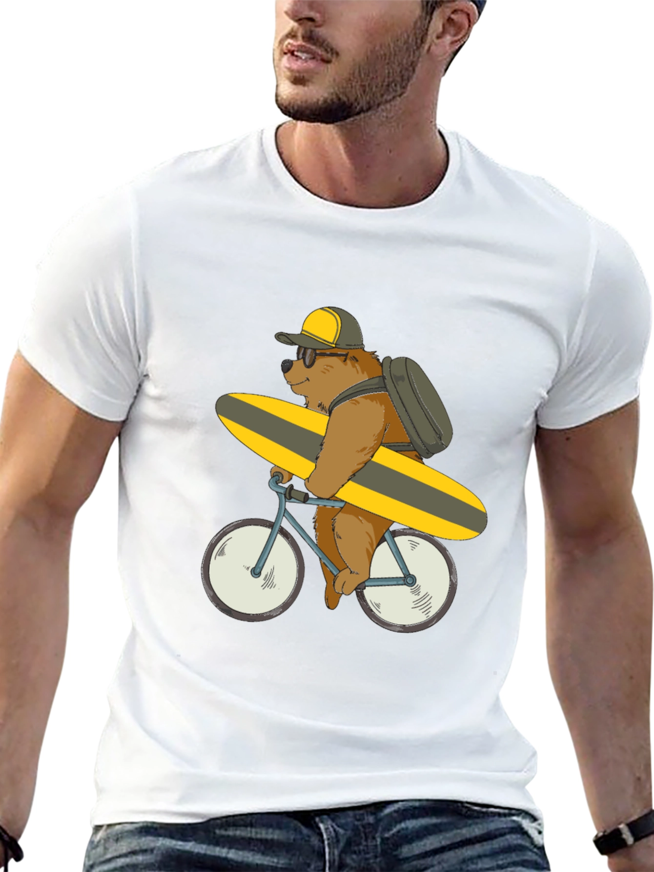 Black Bear on Bike T-Shirt - Surfing Bear Tee view 13