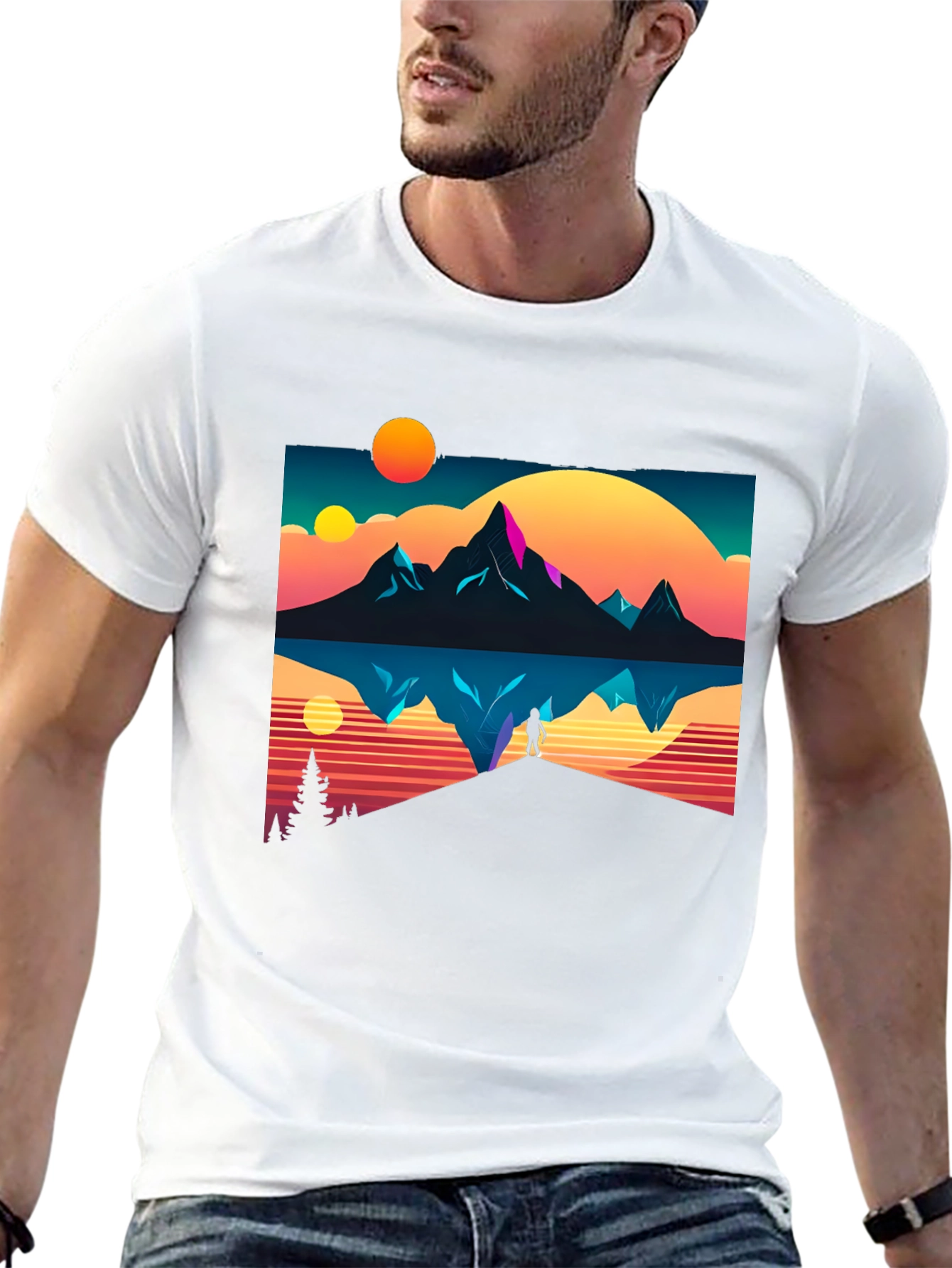 Black Retro Mountain Reflection Graphic Tee view 13