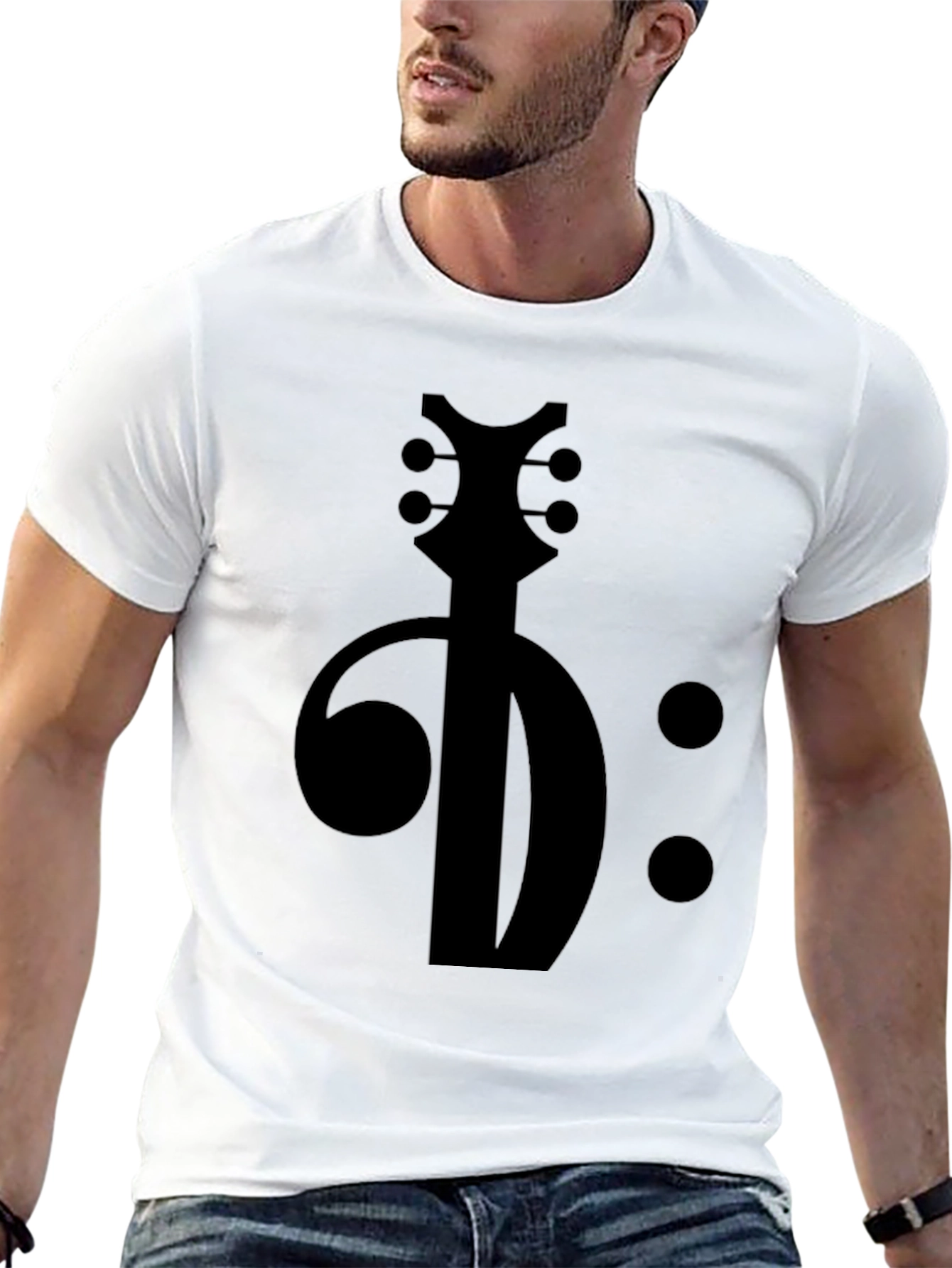 Black Bass Clef Guitar T-Shirt - Music Lover Tee view 13