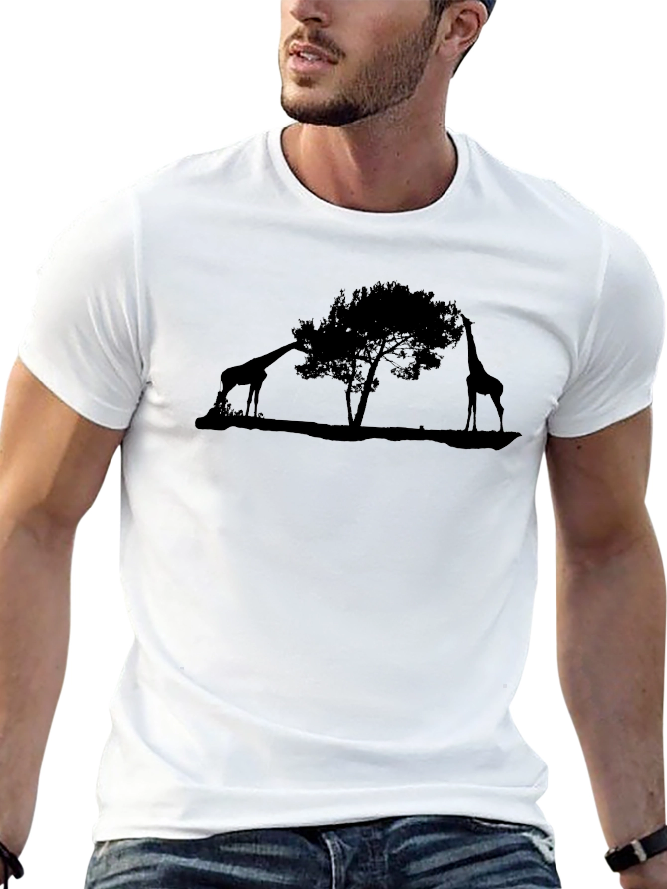 Black Giraffe Silhouette Black T-Shirt view 13
