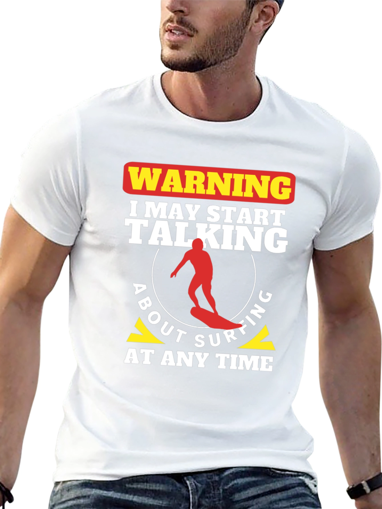 Black Surfing Warning Graphic T-Shirt - Surfer Gift Tee view 13