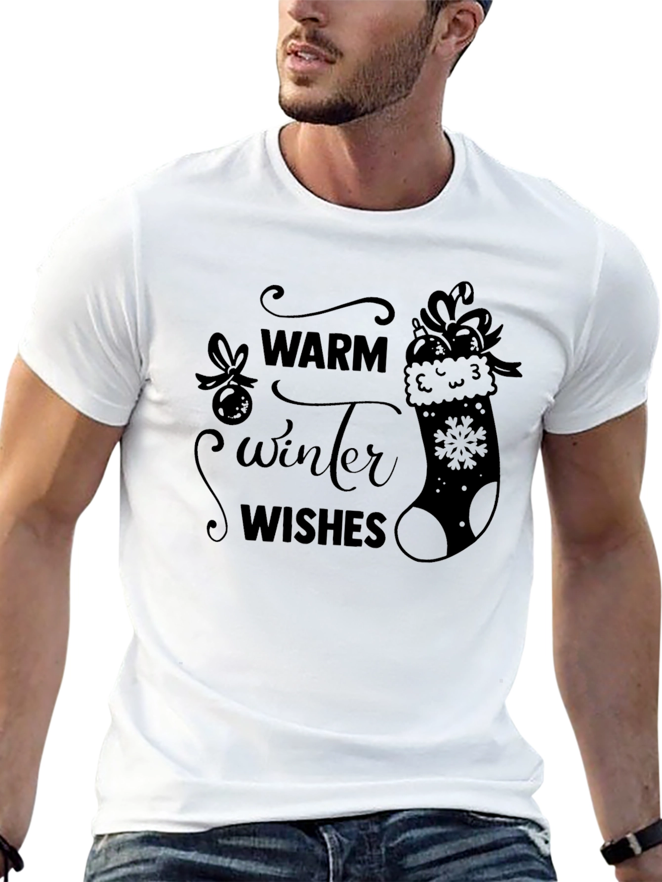Black Warm Winter Wishes Black T-Shirt view 13
