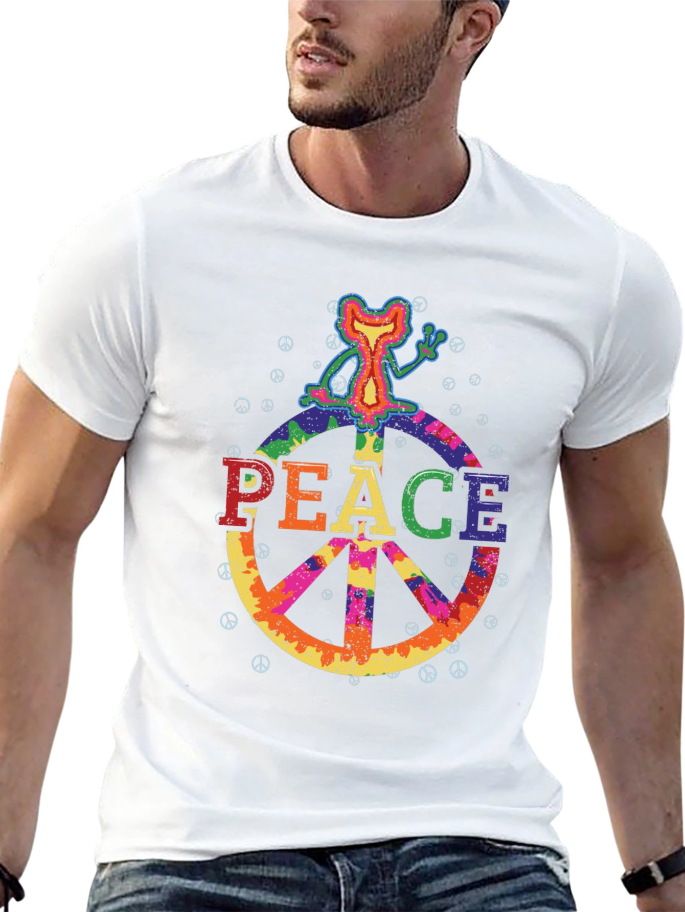 Black Retro Peace Sign Graphic Tee - Black Cotton T-Shirt view 13