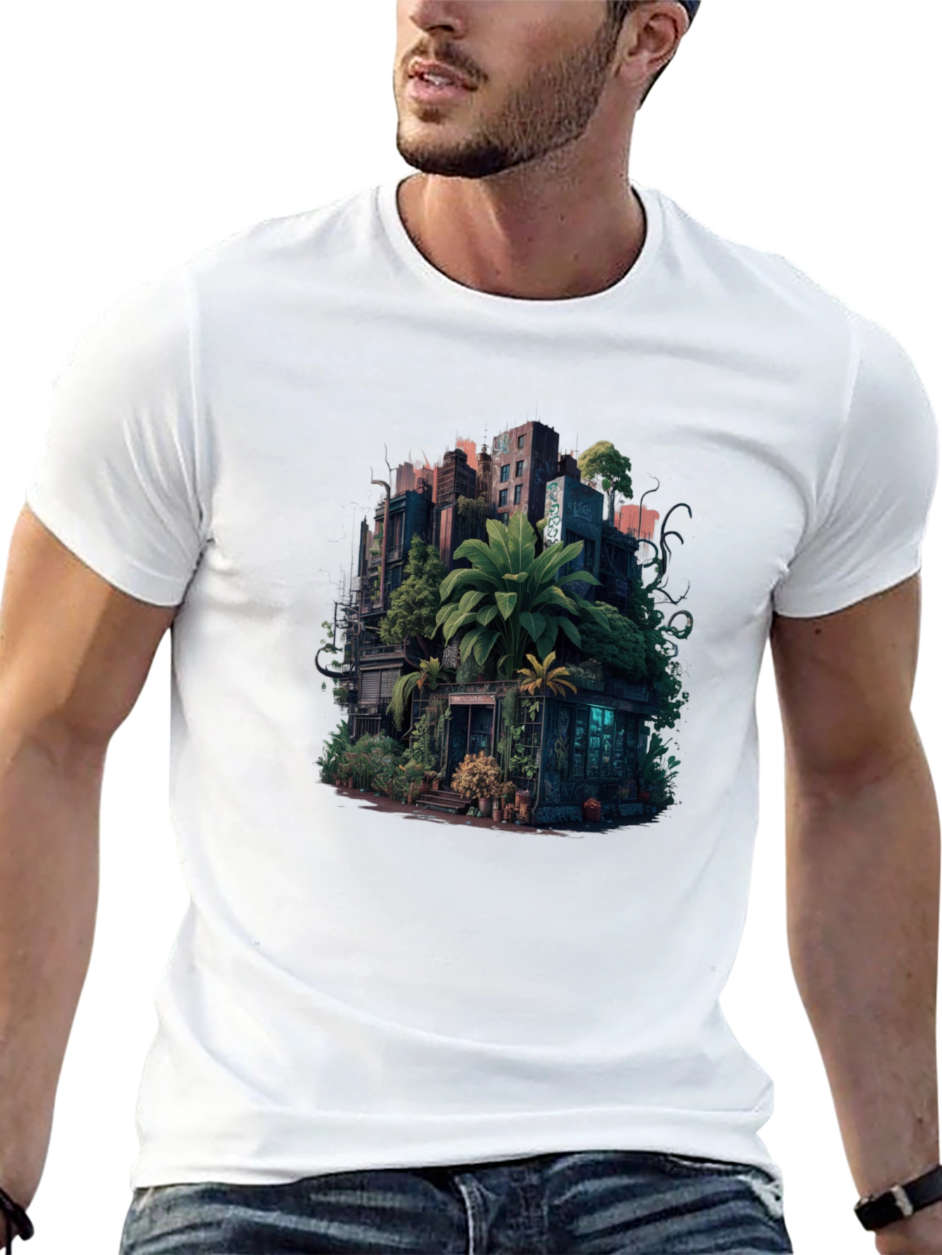 Black Urban Jungle T-Shirt: City Meets Nature Tee view 13