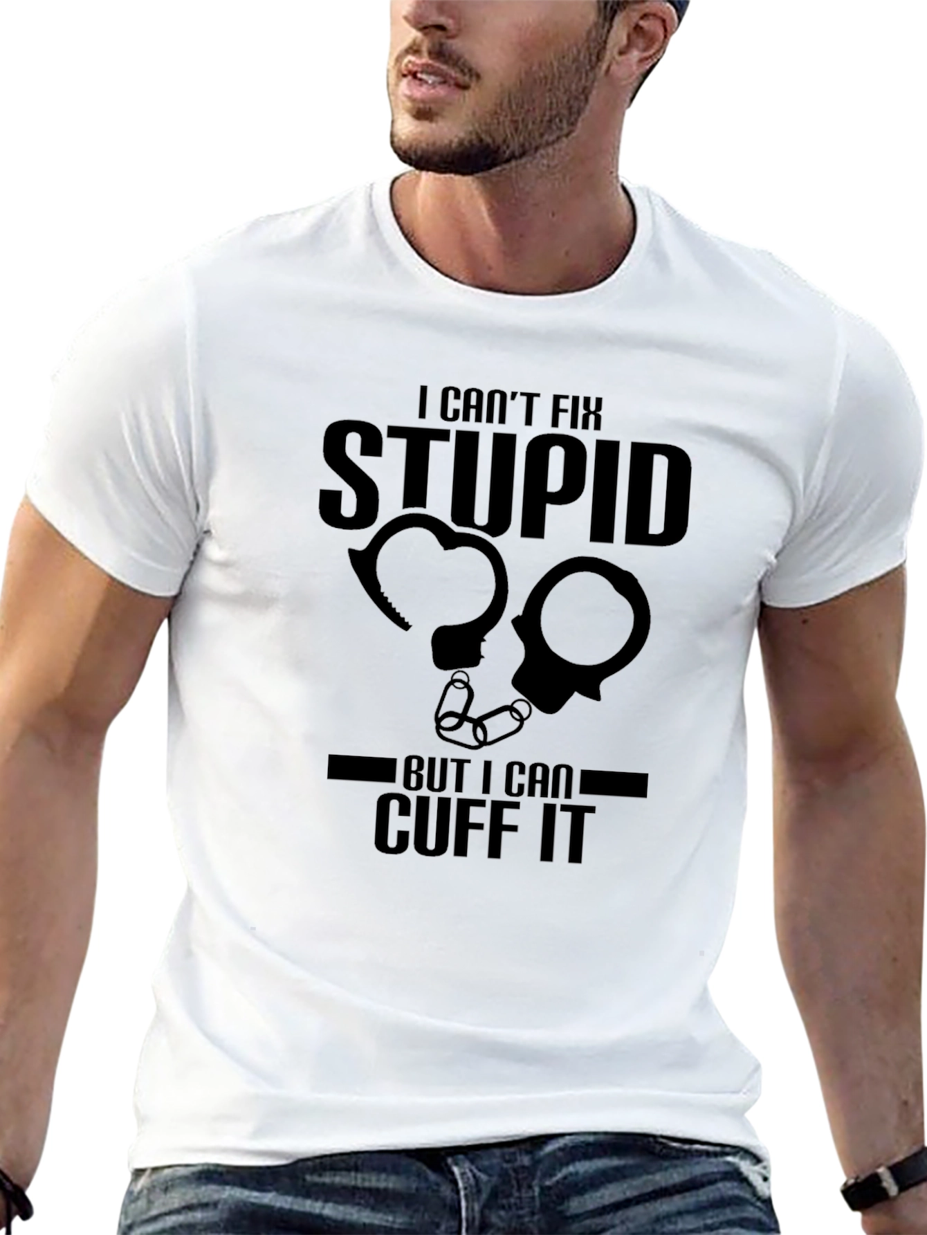 Black I Can't Fix Stupid Cuff It Graphic Tee view 13