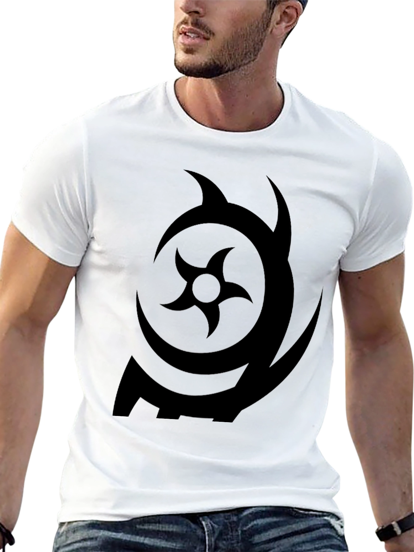 Black Symbol Print Black Crew Neck T-Shirt view 13