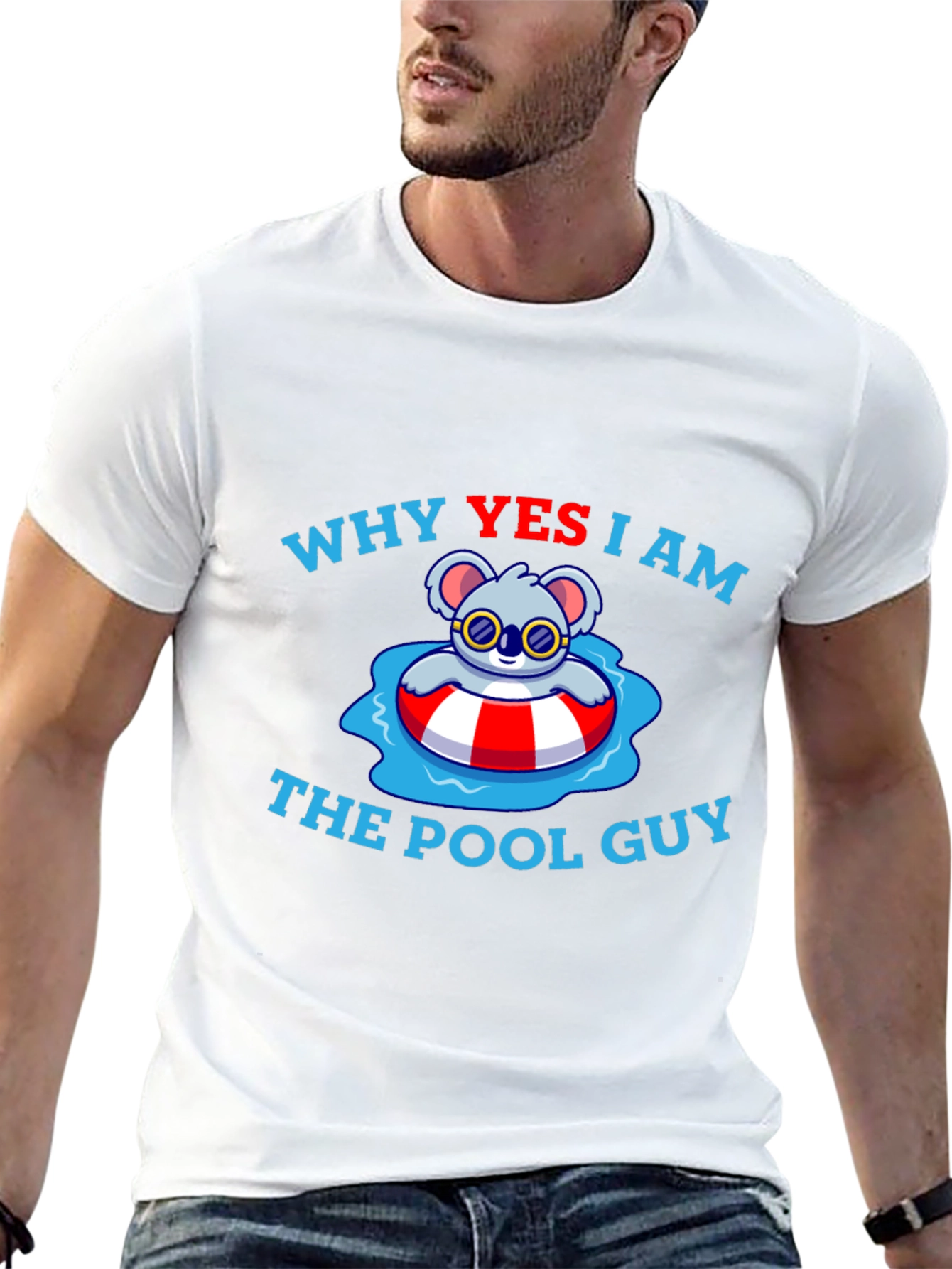 Black Funny Koala Pool Guy T-Shirt - Black view 13