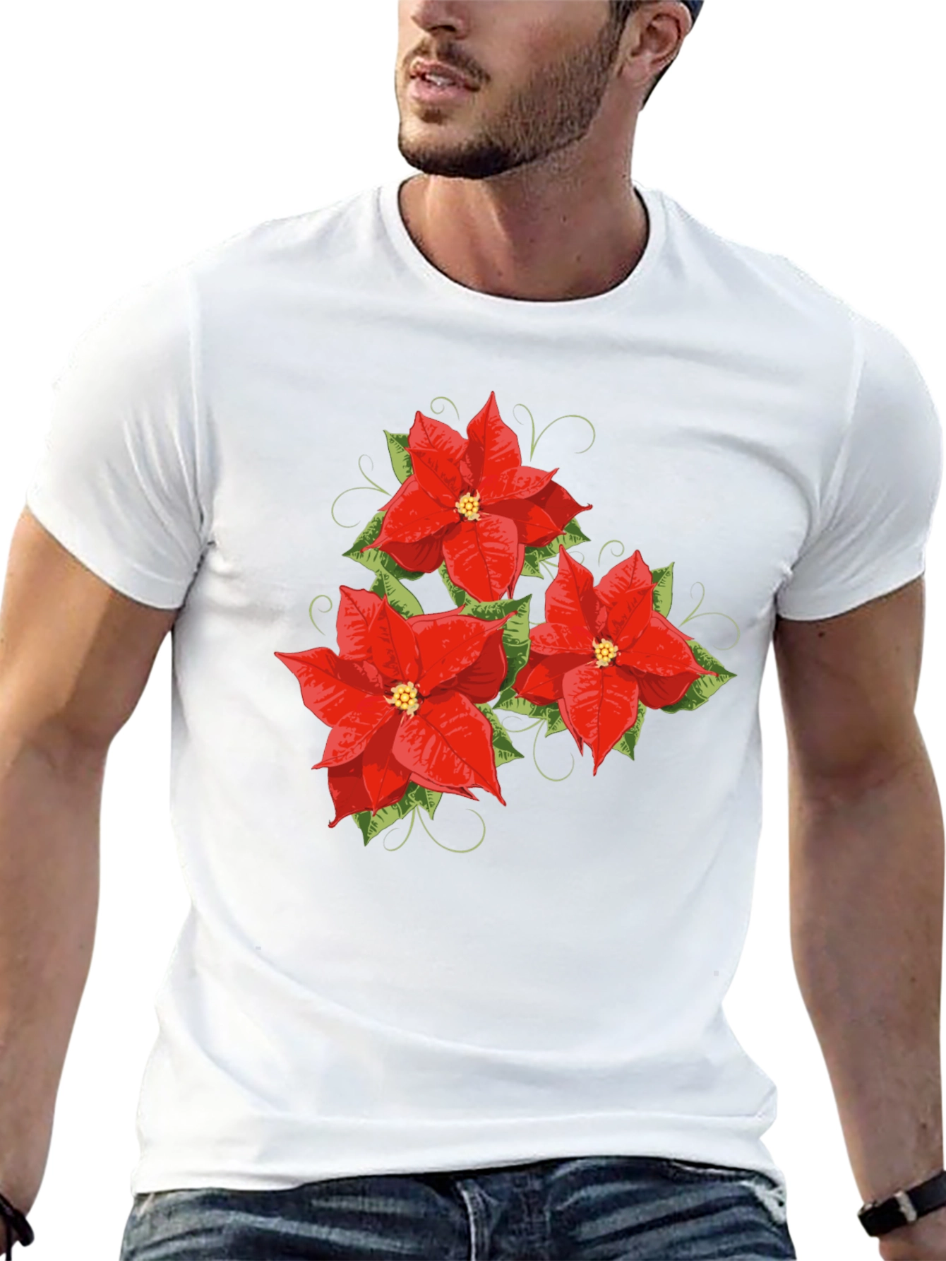 Black Floral Poinsettia Graphic Tee - Holiday Style view 13