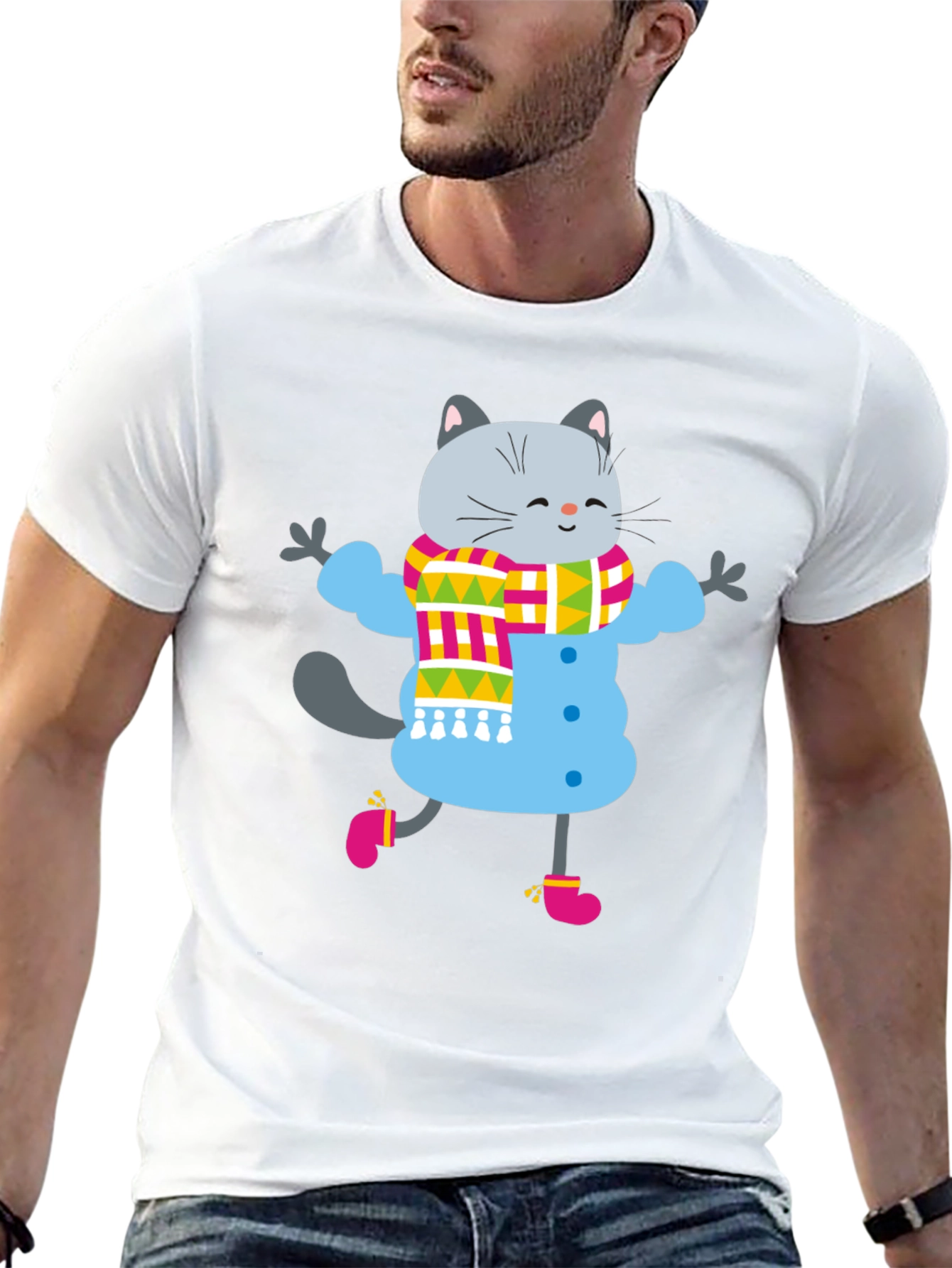 Black Winter Cat Graphic Tee - Fun & Festive view 13