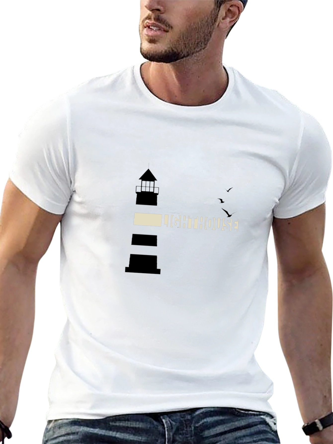 Black Lighthouse Graphic Print Black T-Shirt view 13
