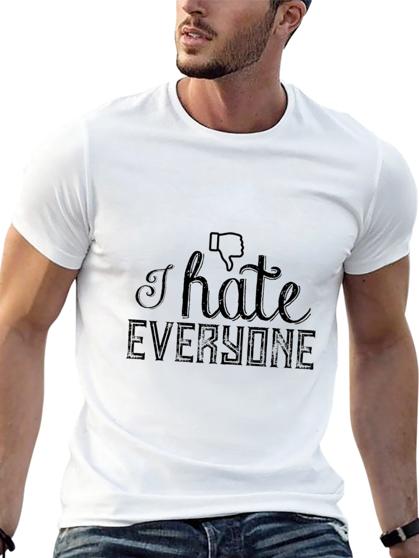Black I Hate Everyone Graphic T-Shirt - Black Crew Neck view 13
