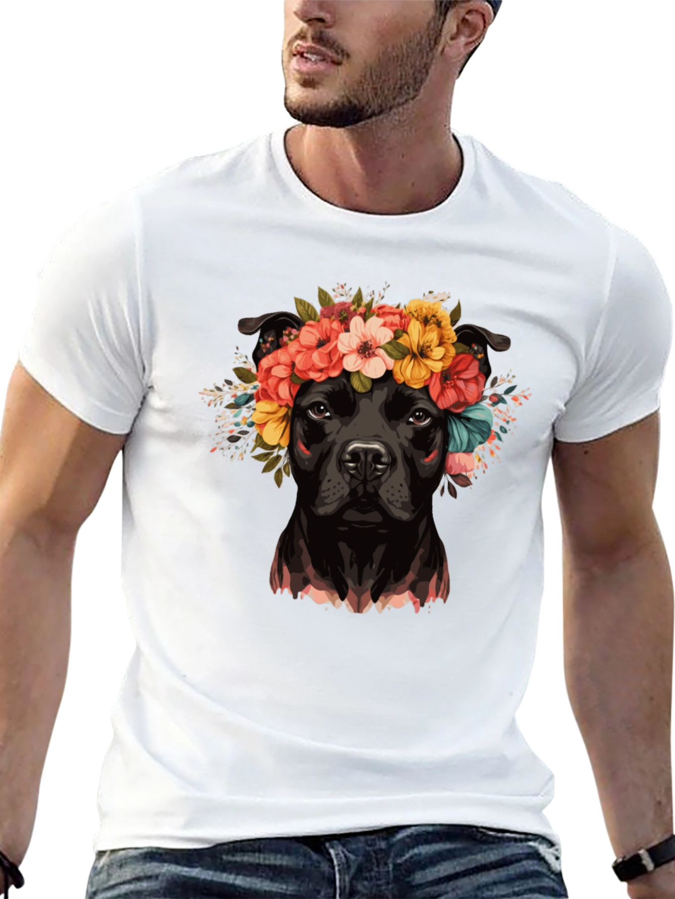 Black Dog with Flower Crown T-Shirt view 13