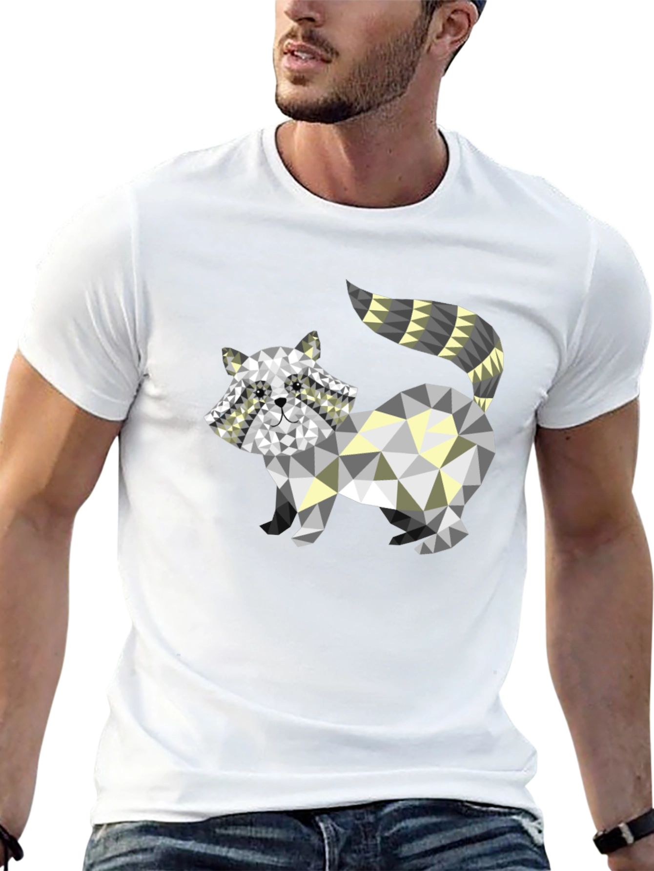 Black Geometric Raccoon Graphic Tee - Modern Style view 13