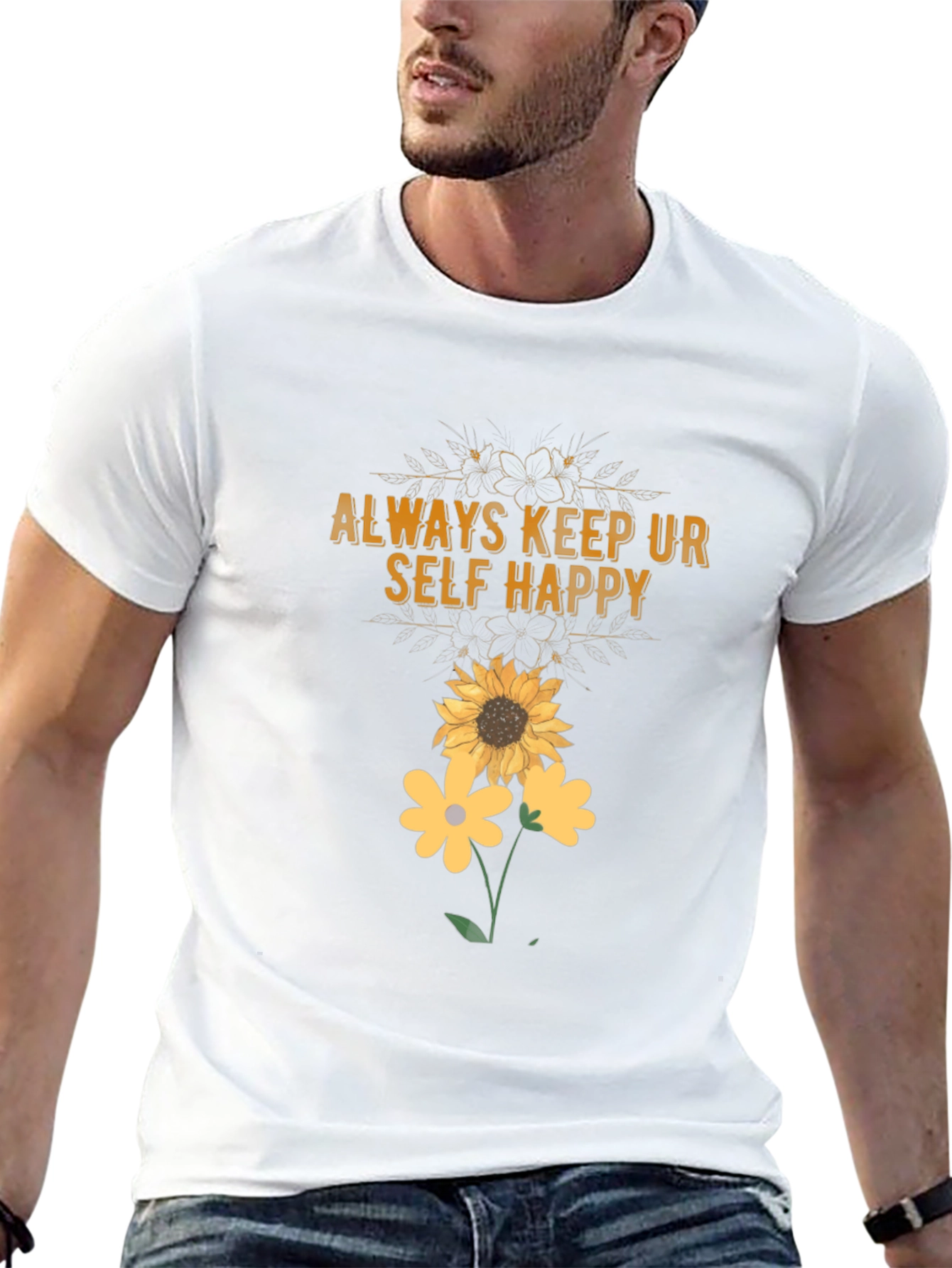 Black Always Keep Ur Self Happy T-Shirt Sunflower Graphic Tee view 13