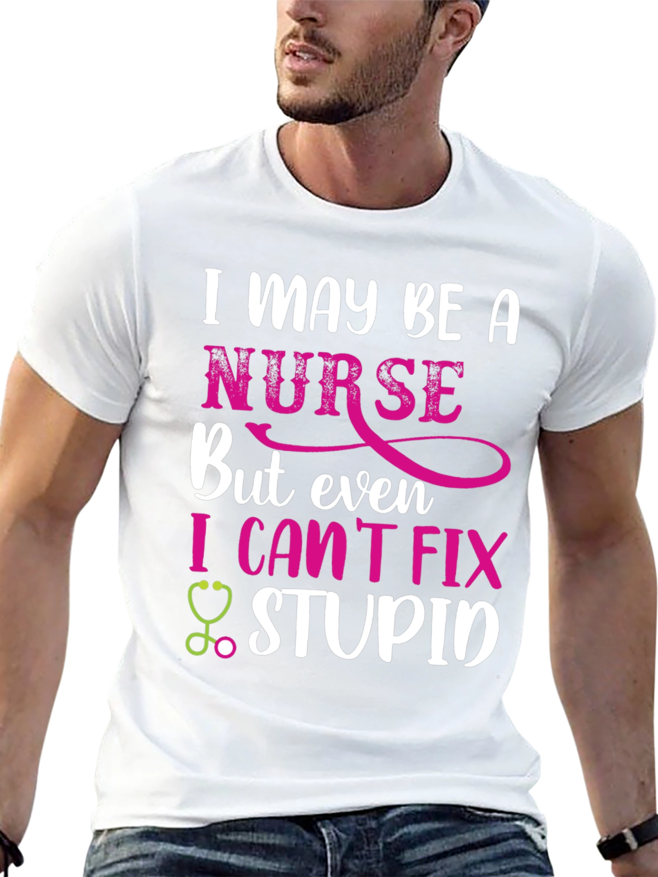 Black Funny Nurse T-Shirt - I Can't Fix Stupid view 13