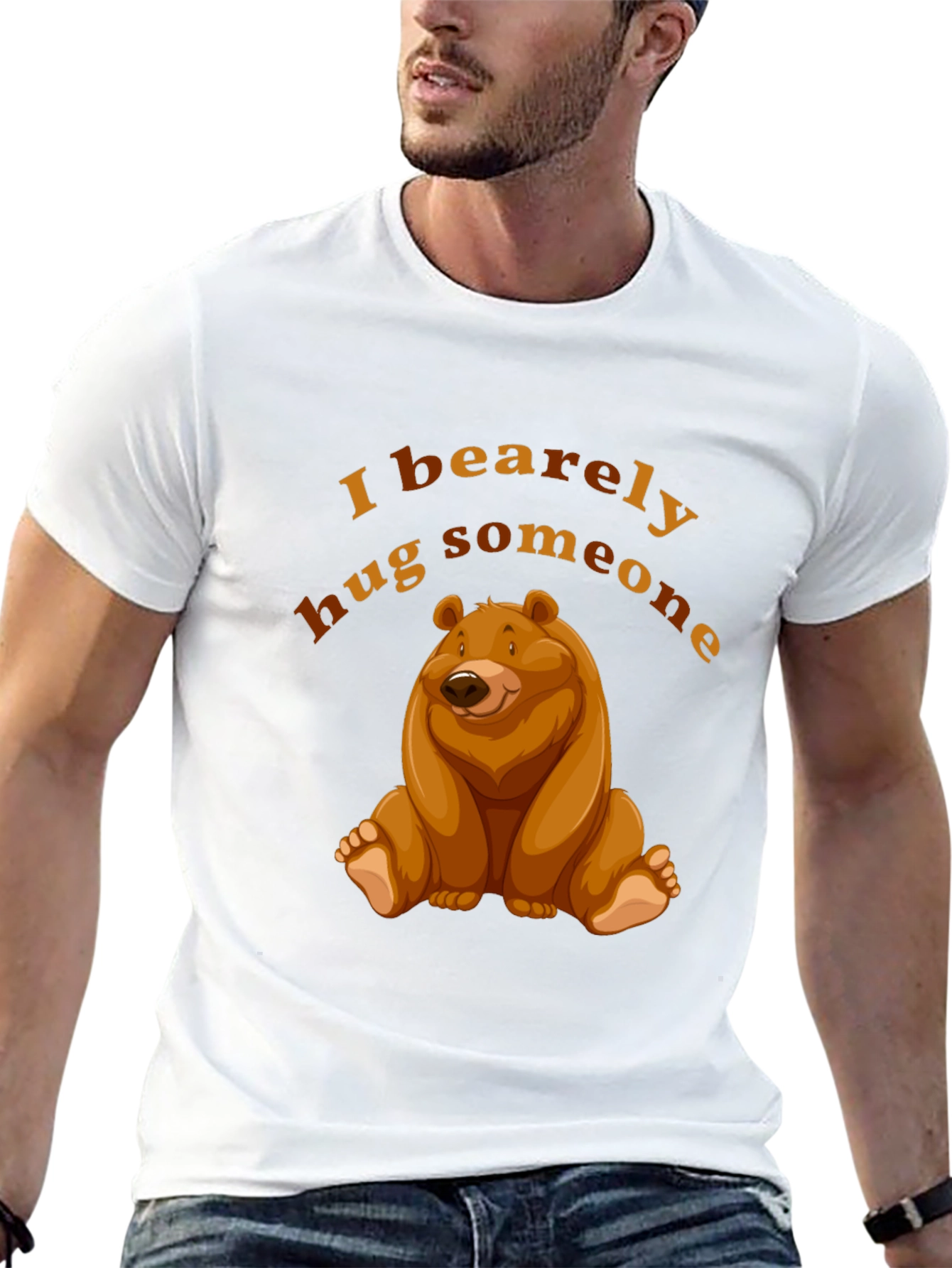 Black I Bearely Hug Someone T-Shirt Bear Graphic Novelty Tee view 13