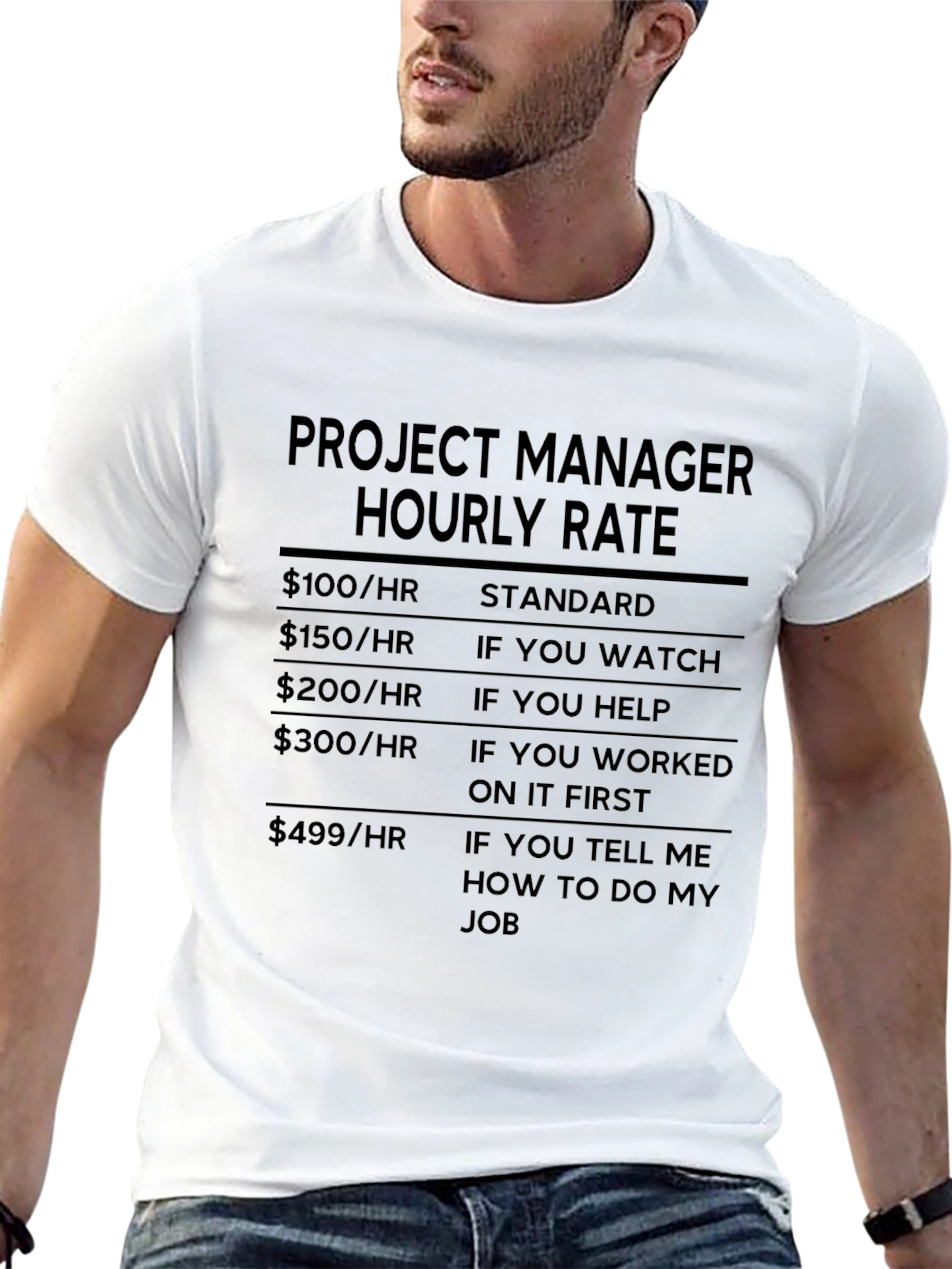 Black Project Manager Hourly Rate Funny T-Shirt view 13