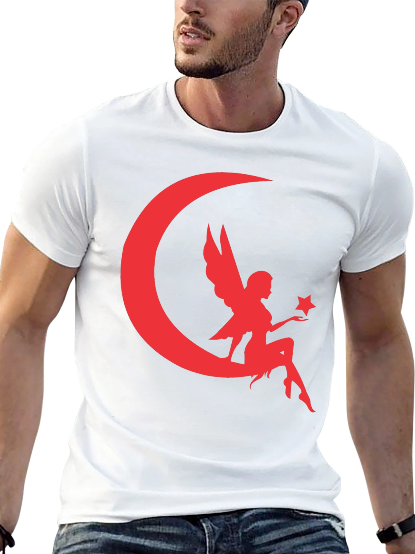 Black Fairy Moon Graphic Tee - Black Cotton Blend T-Shirt view 13