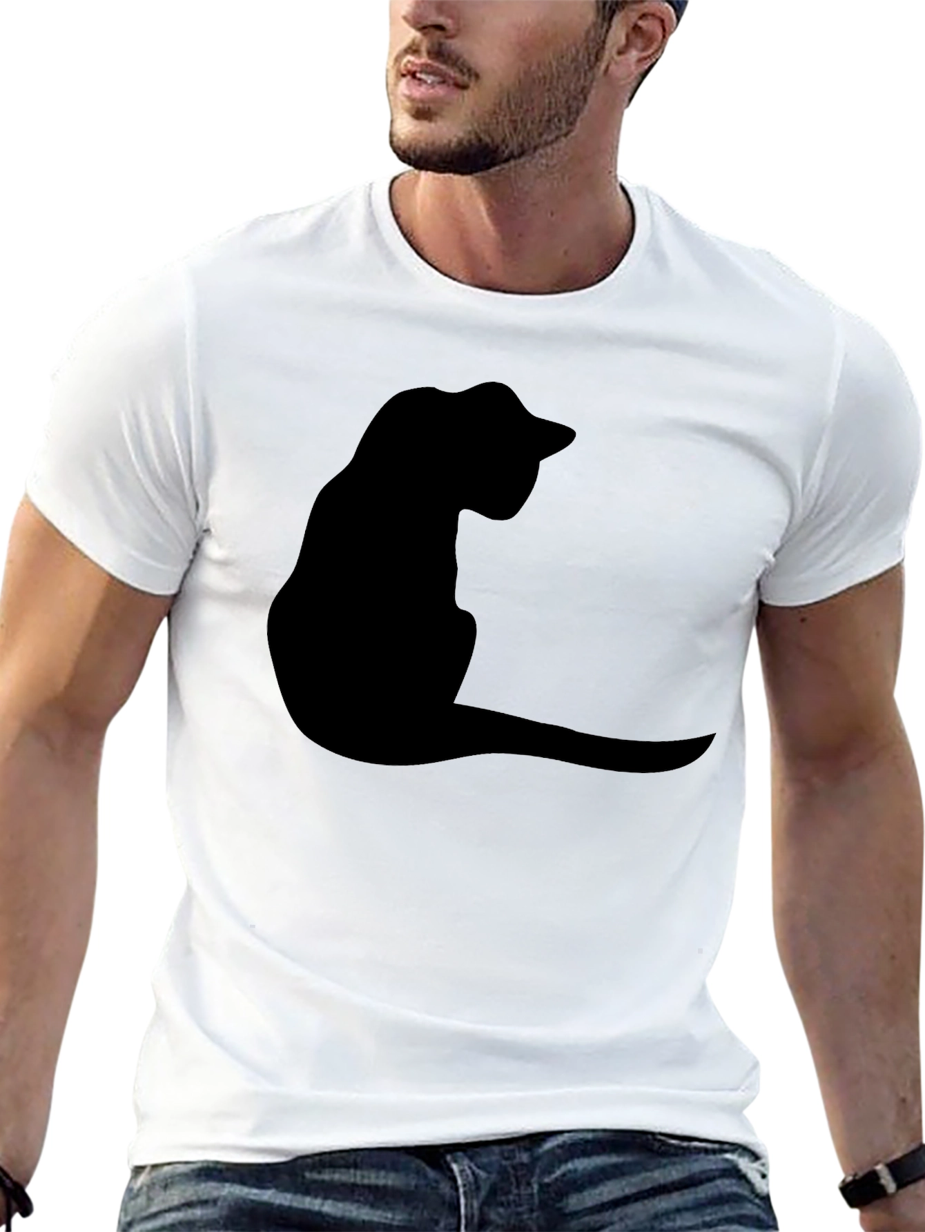 Black Black Cat Silhouette T-Shirt - Casual Graphic Tee view 13