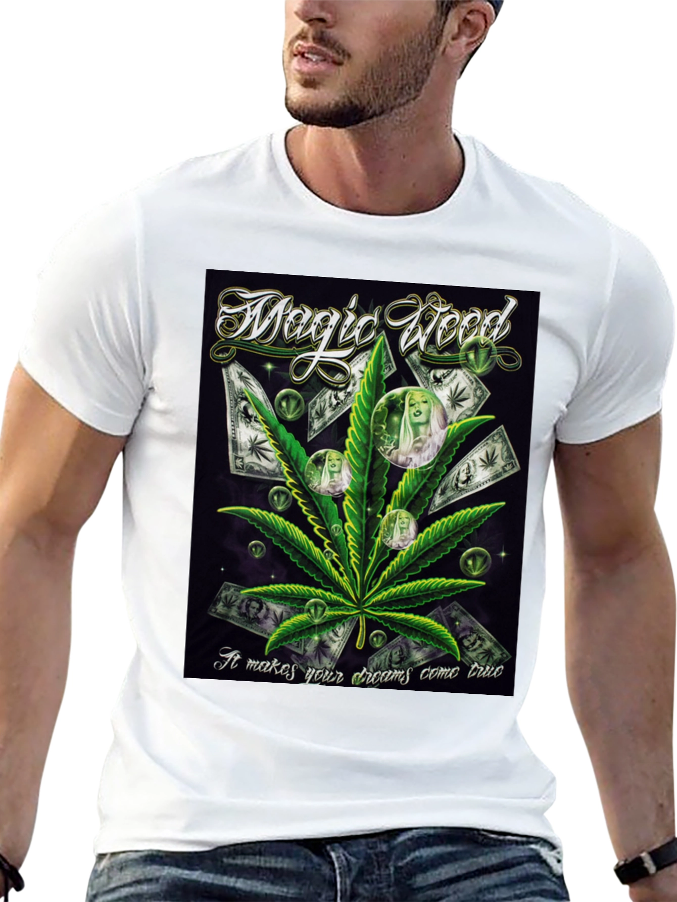 Black Magic Weed Graphic Print Black T-Shirt view 13