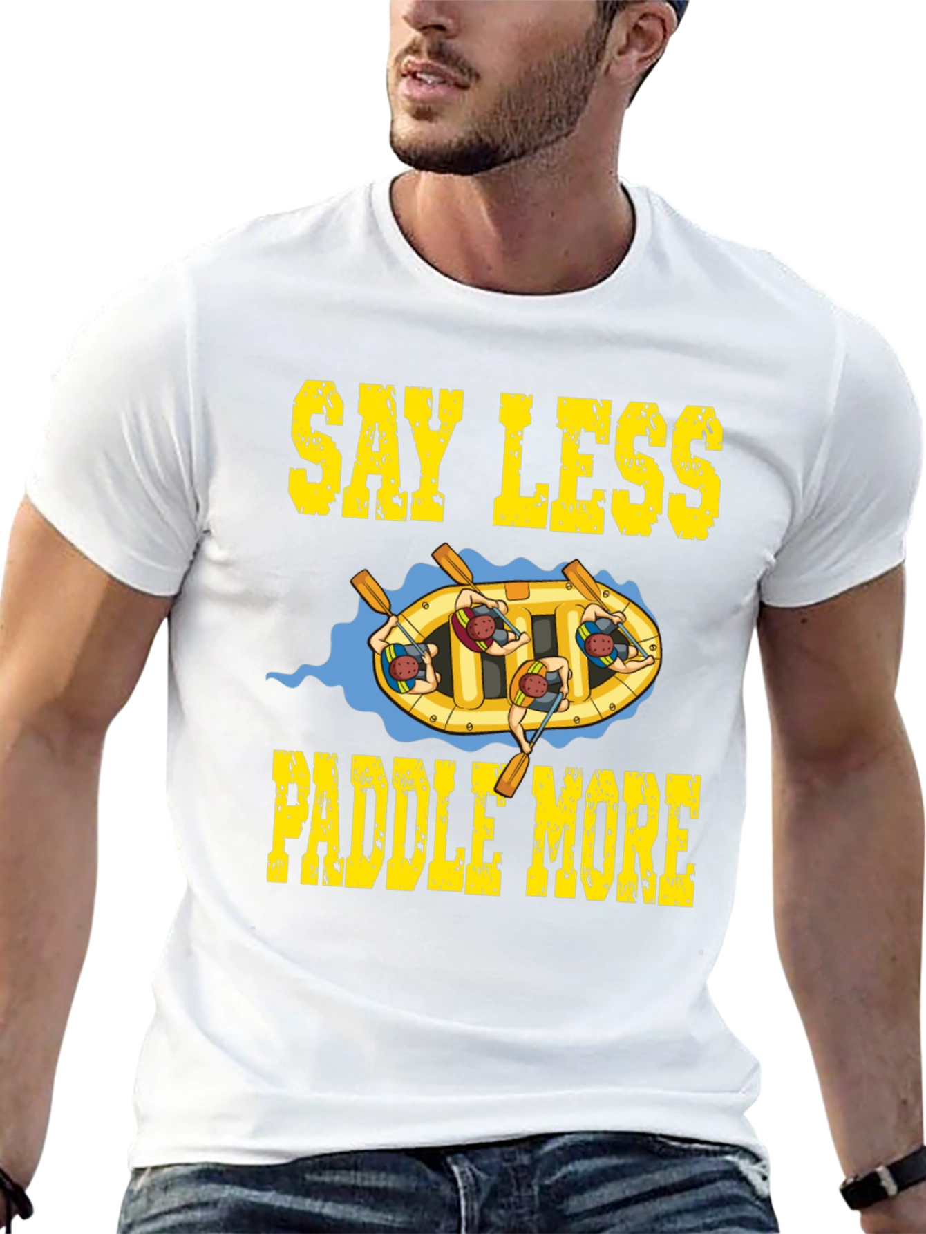 Black Say Less Paddle More Rafting T-Shirt view 13