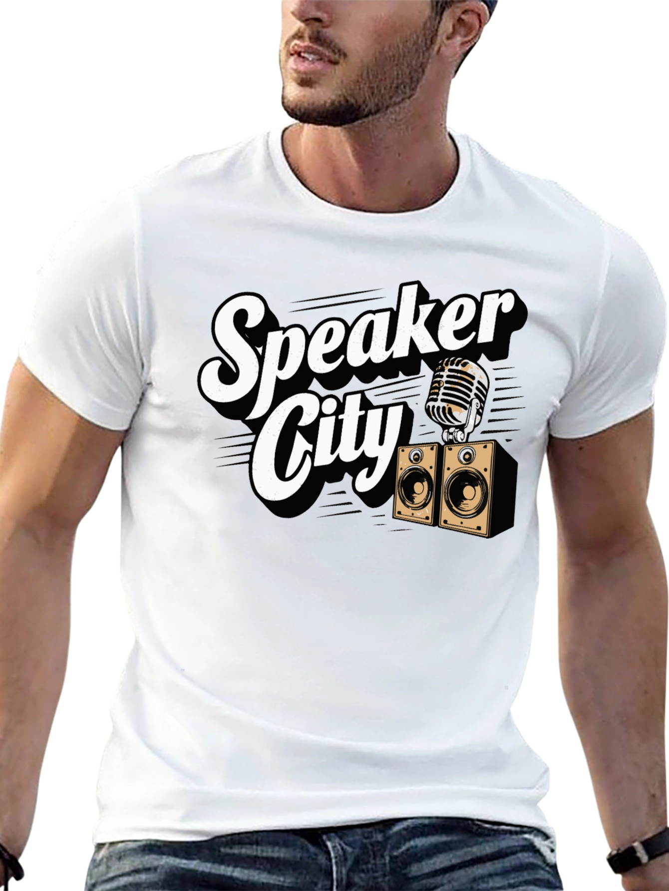 Black Speaker City Graphic T-Shirt - Retro Music Tee view 13