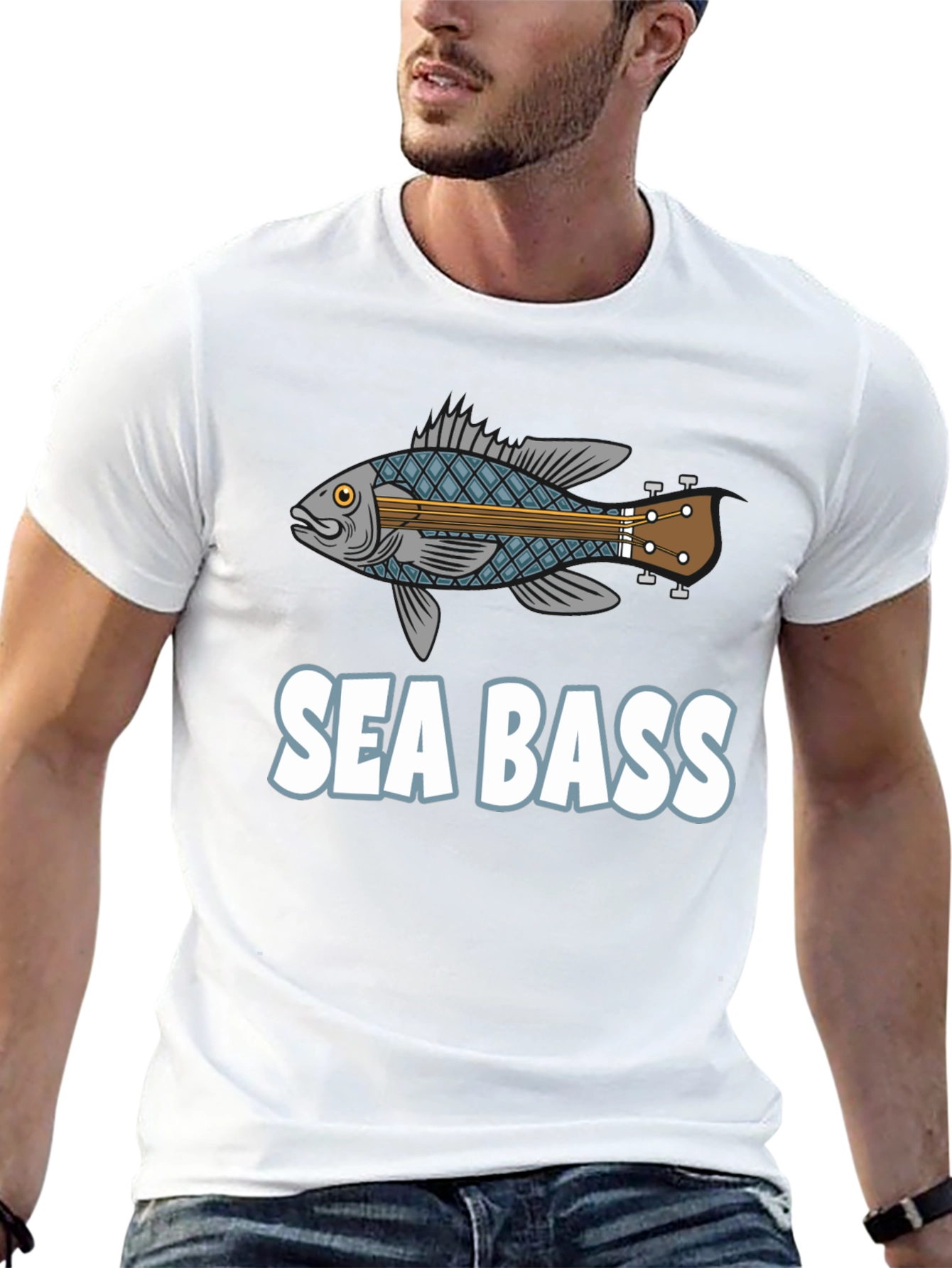 Black Sea Bass Guitar T-Shirt - Funny Music Fishing Tee view 13