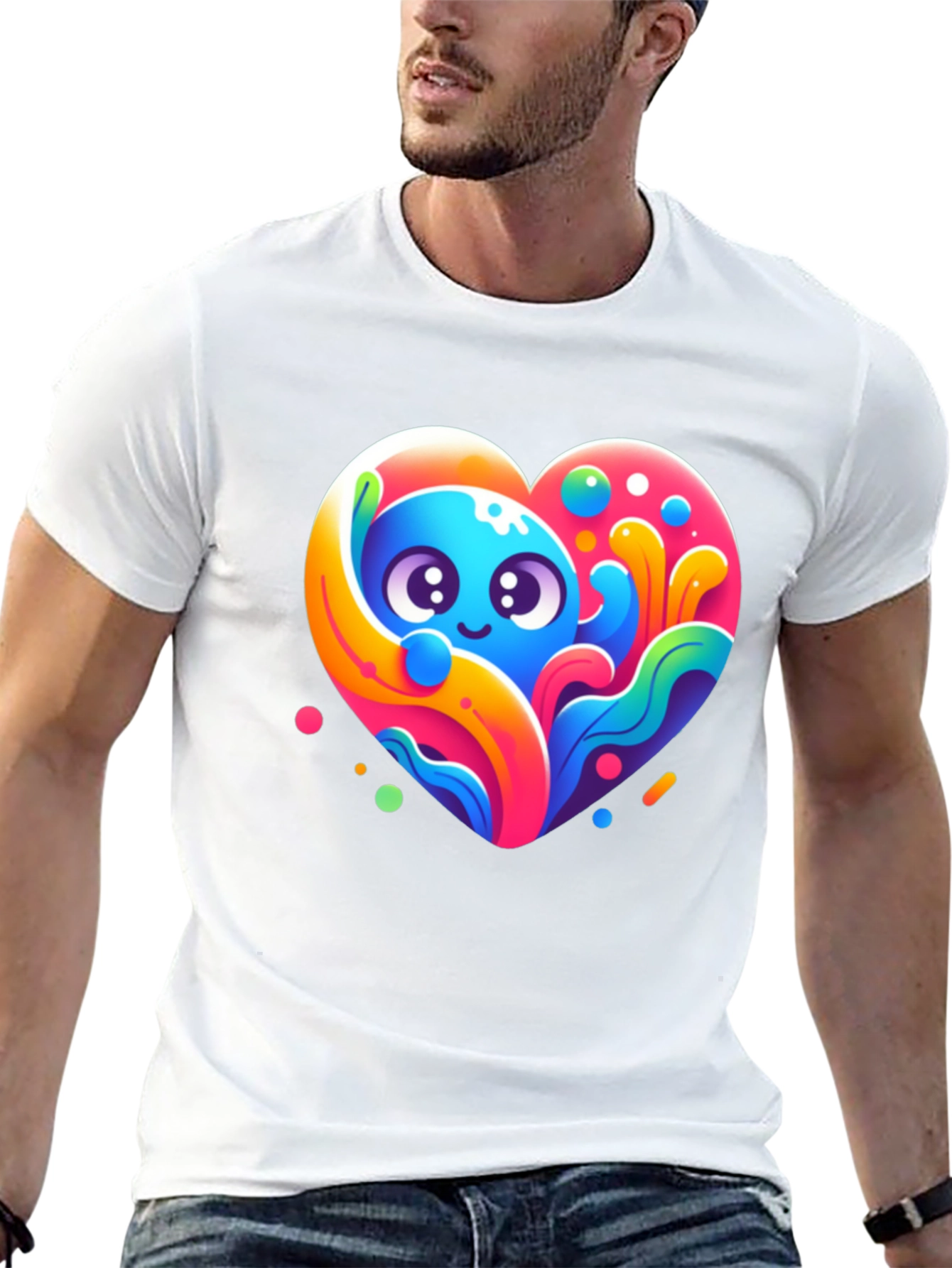 Black Cute Cartoon Heart Graphic Black T-Shirt view 13